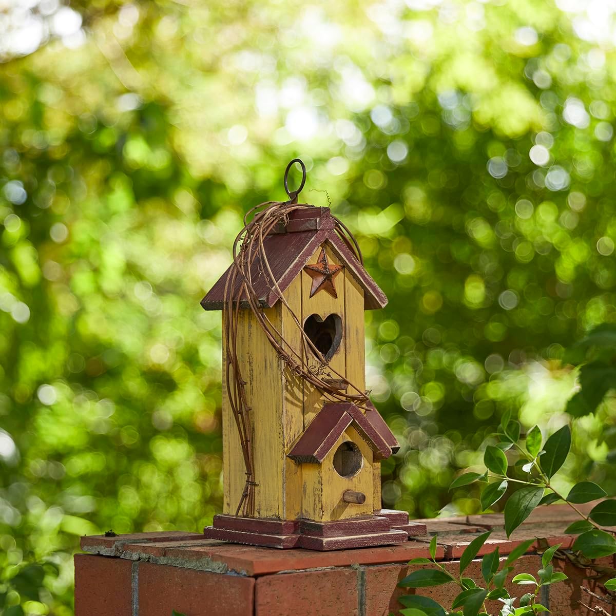 Glitzhome 14" H Hanging Distressed Wooden Church Birdhouse Garden Decor
