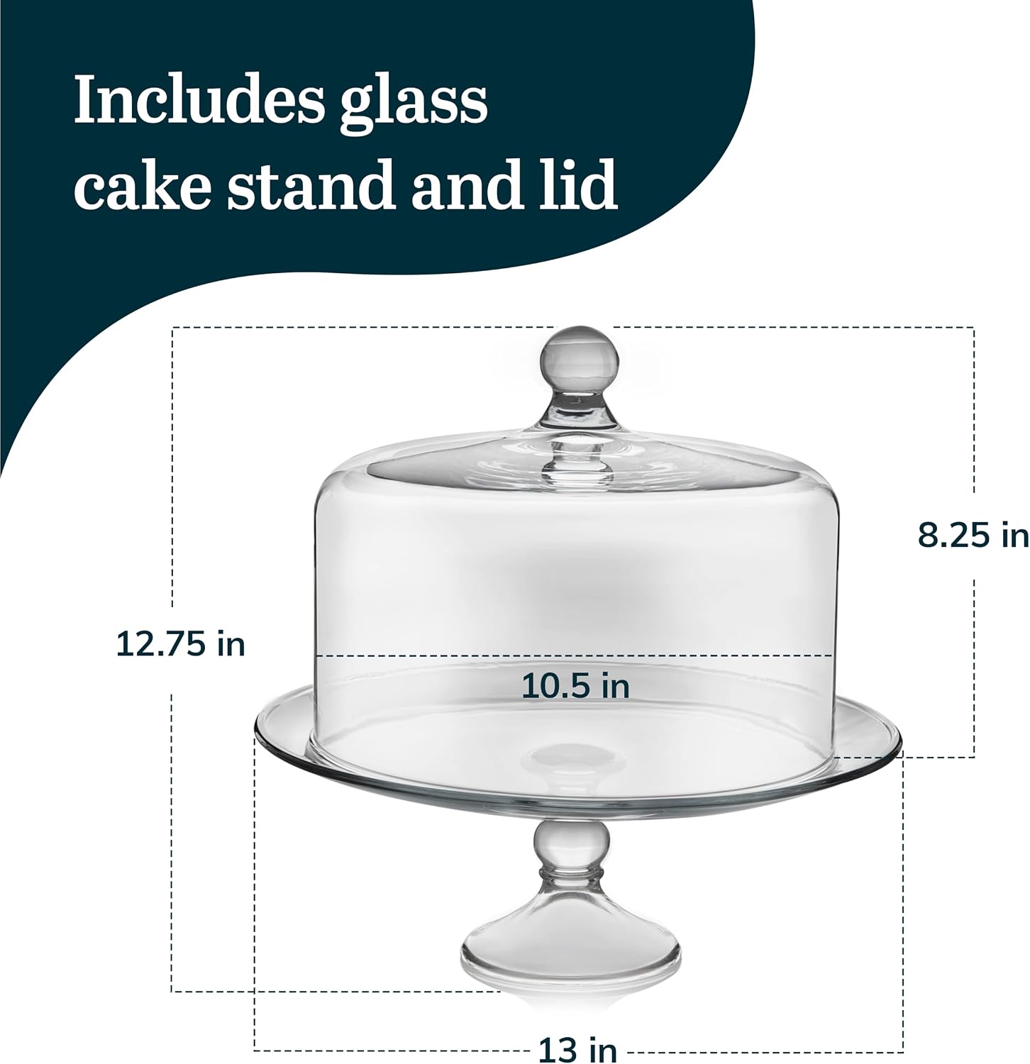 Libbey Selene 6-in-1 Domed Cake Stand, Unique Space Saving Glass Cake Stand with Dome, Multi-Purpose Dip Bowl To Serve Snacks and More