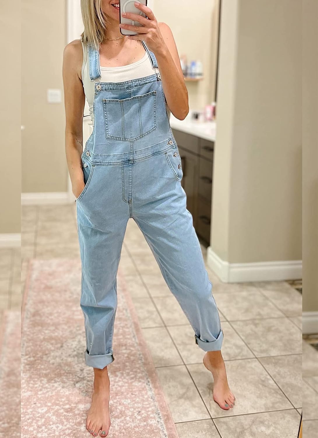 luvamia Women's Casual Stretch Adjustable Denim Bib Overalls Jeans Pants Jumpsuits