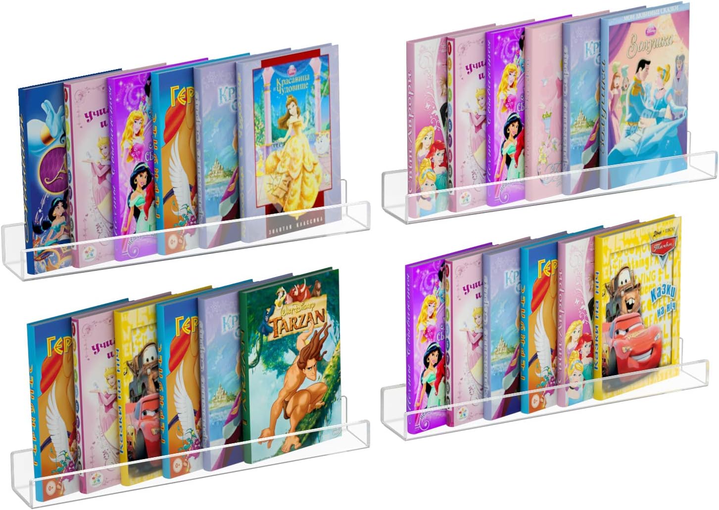 NIUBEE 24”Acrylic Floating Bookshelves for Kids Wall Shelves 2 Packs | Premium Acrylic 50% Thicker with Screwdriver Clear Bathroom Extra-Large Storage Shelves Display Organizer