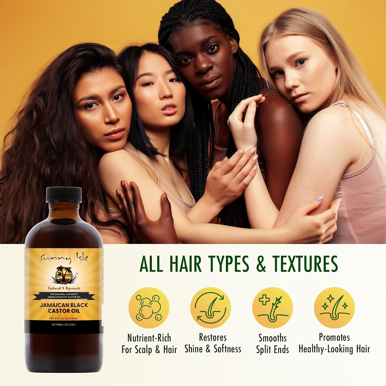 Sunny Isle Jamaican Black Castor Oil 4oz, Original, Authentic | Moisturizing JBCO for Hair Growth, Scalp Care, Edges, Eyebrows & Eyelashes, Conditioning for Dry Skin, Unscented