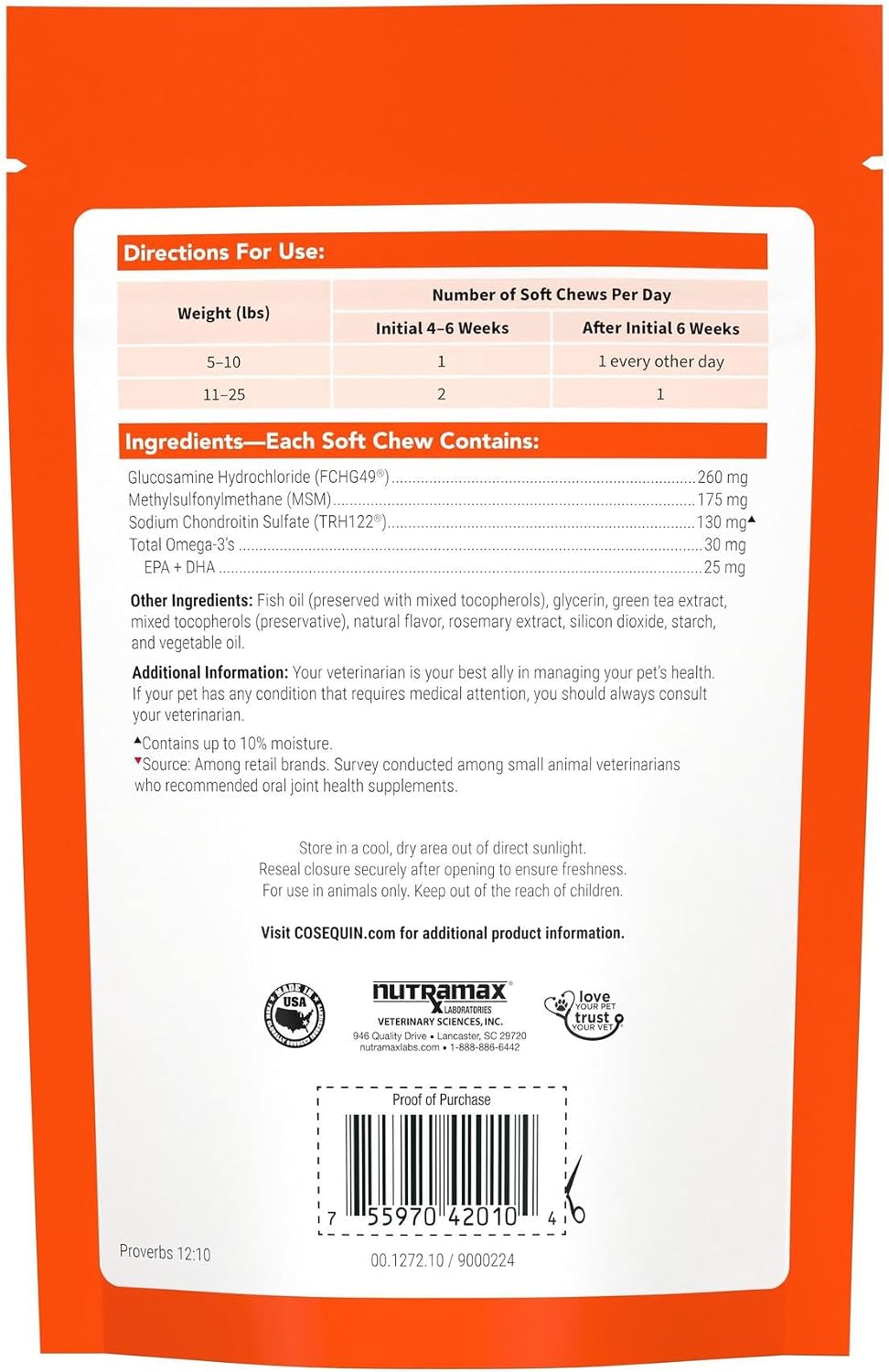 Nutramax Cosequin for Small Dogs, Soft Chews, 45 Count | Glucosamine, Chondroitin for Dogs with MSM, Omega-3s, Supports Healthy Skin and Coat, Small Dog Soft Chews, All Ages