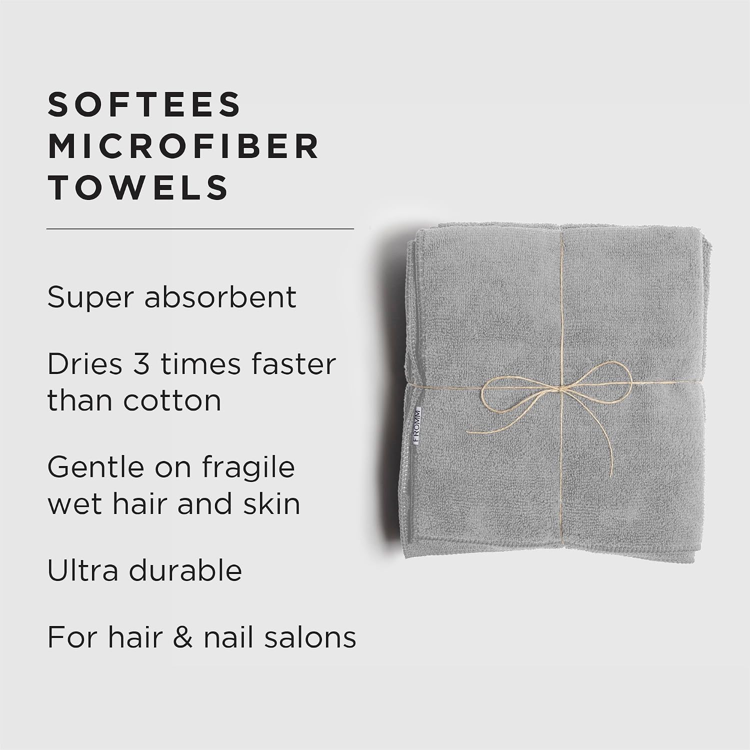 Fromm Softees Microfiber Hair Towels, Absorbent Salon Hair Towels for Hairstylists, Barbers, Spa & Gym, Fast-Drying, Ultra-Soft, Lint-Free, Multi-Purpose Towels, 16" x 29"- 10-Pack - Black