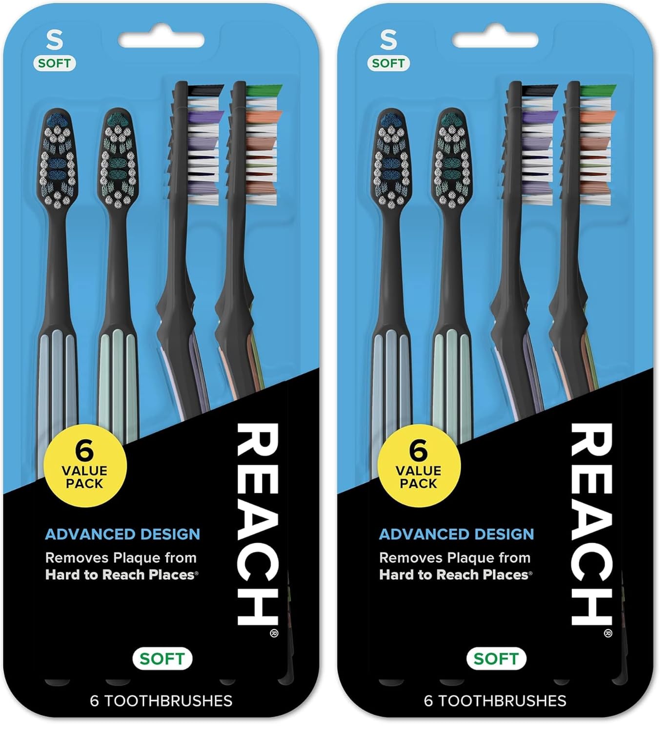 Reach Advanced Design Soft Bristle Toothbrush with Toothbrush Caps, 6 Count