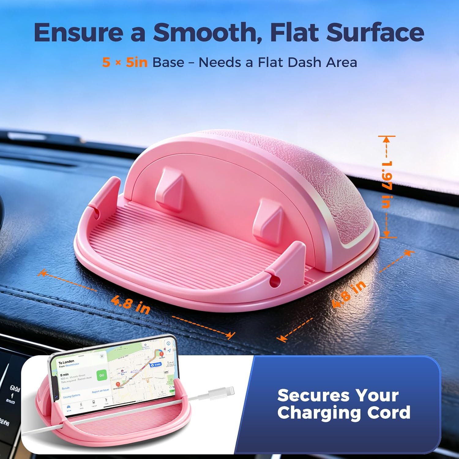 Loncaster Car Phone Holder, Car Phone Mount Silicone Car Pad Mat for Various Dashboards, Slip Free Desk Phone Stand Compatible with iPhone, Samsung, Android Smartphones, GPS Devices and More, Black