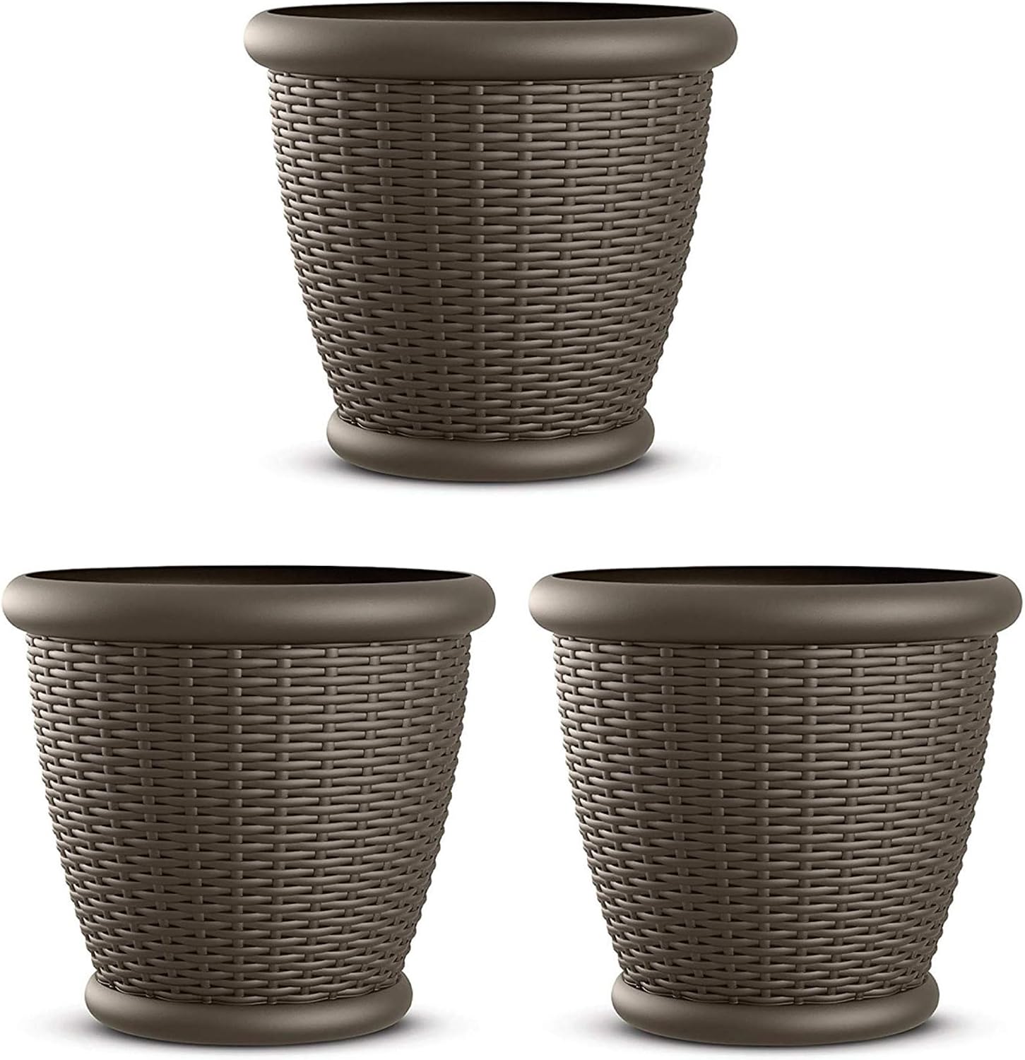 Suncast Wicker Planter w/ Drillable Drain Holes, Decorative Indoor/Outdoor Pot, 18in, Java