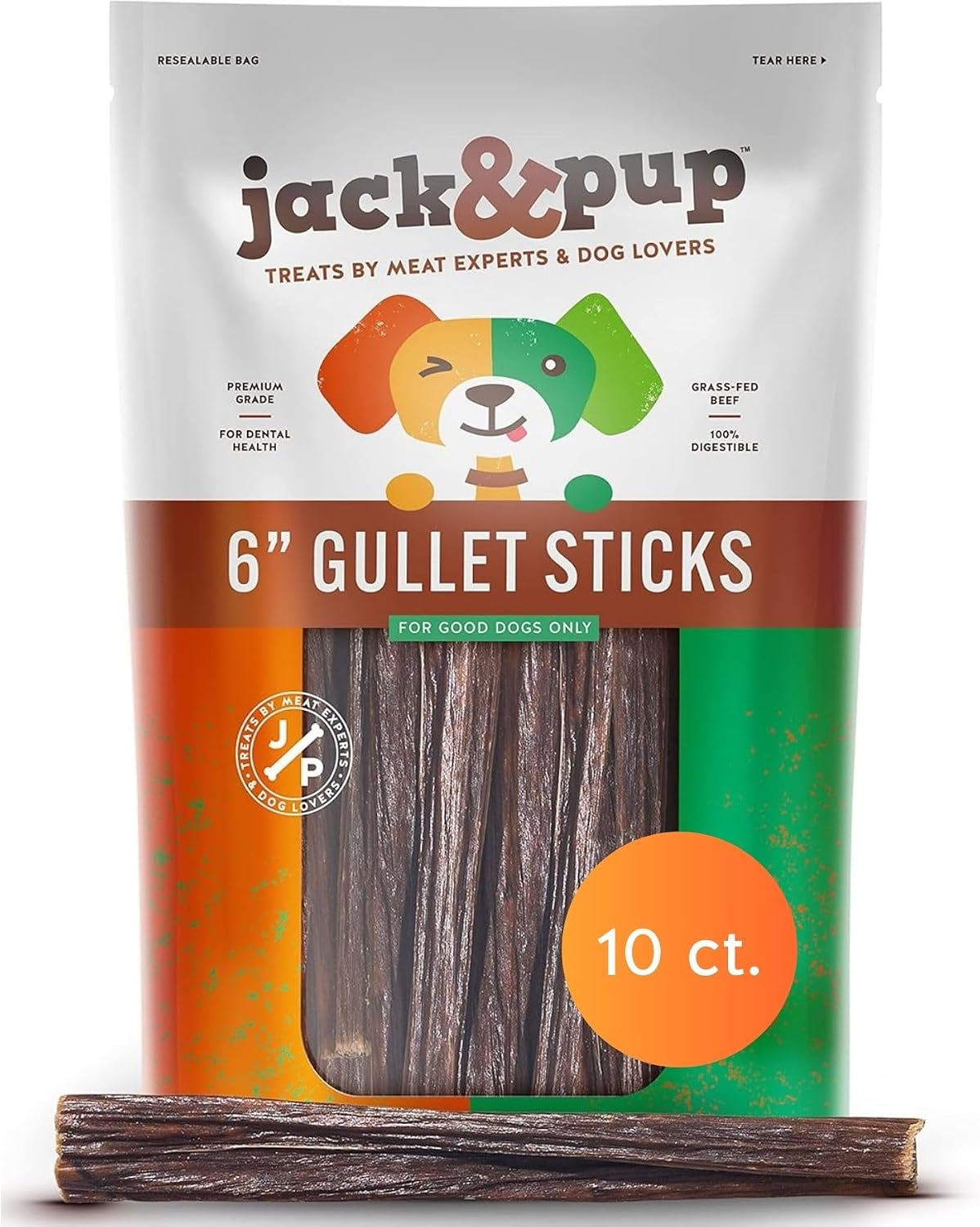 Jack&Pup Gullet Sticks for Dogs, 6" Esophagus Dog Treats (40 Pack)