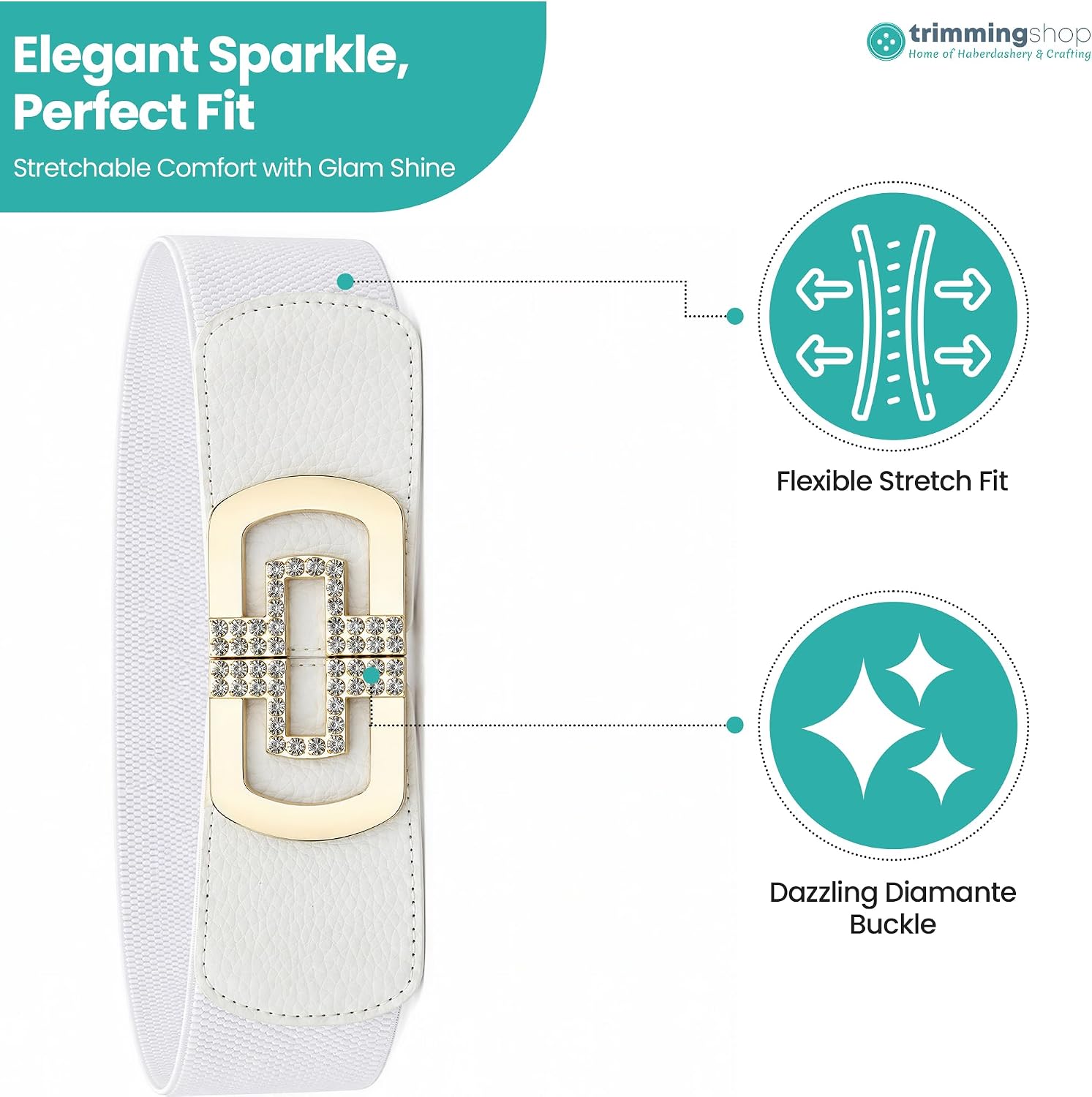 Trimming Shop Women's 60mm Elastic Waist Diamond Embellishment Belt Buckle