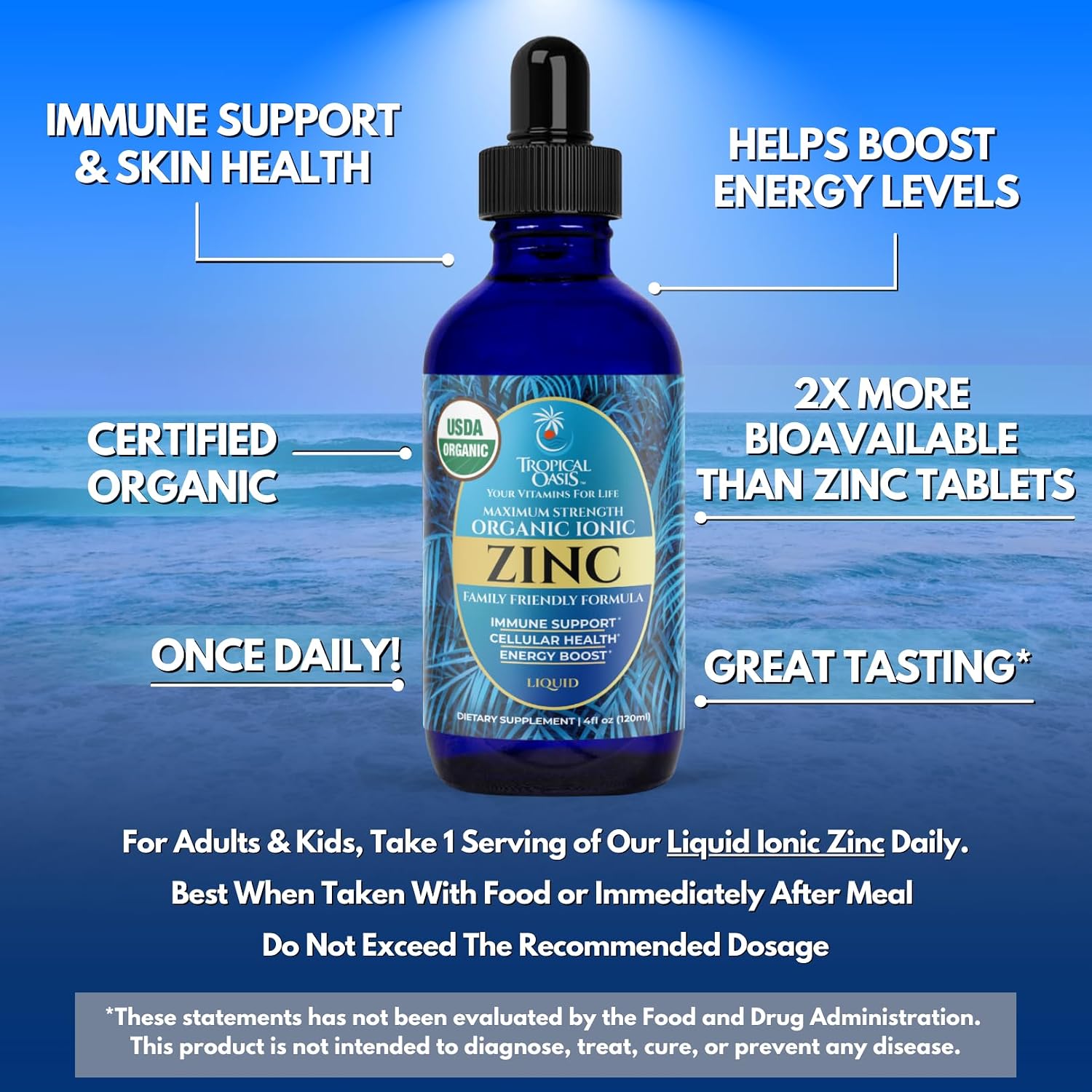 Tropical Oasis - Premium Ionized Plant Based Trace Minerals Liquid Formula- 74 essential minerals in liquid form for up to 96% Absorption - 16 oz, 32 servings
