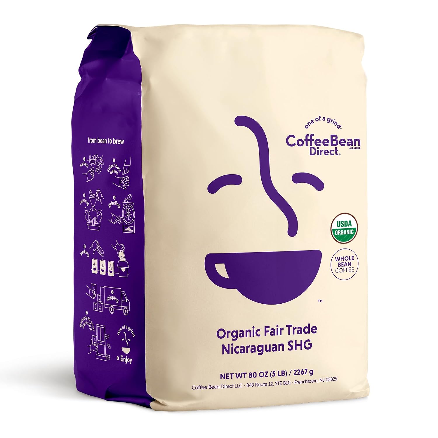 Coffee Bean Direct French Roast Colombian Supremo, Whole Bean, 1lb Bag | Dark Roast, Single Origin Arabica Coffee Beans