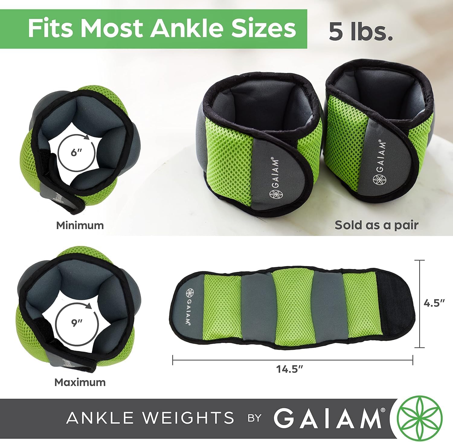 Gaiam Ankle Weights, Wearable Bracelet to Strengthen, Tone & Sculpt, Adjustable Ankle Weights for Women & Men for Yoga, Dance, Pilates, Barre, Cardio