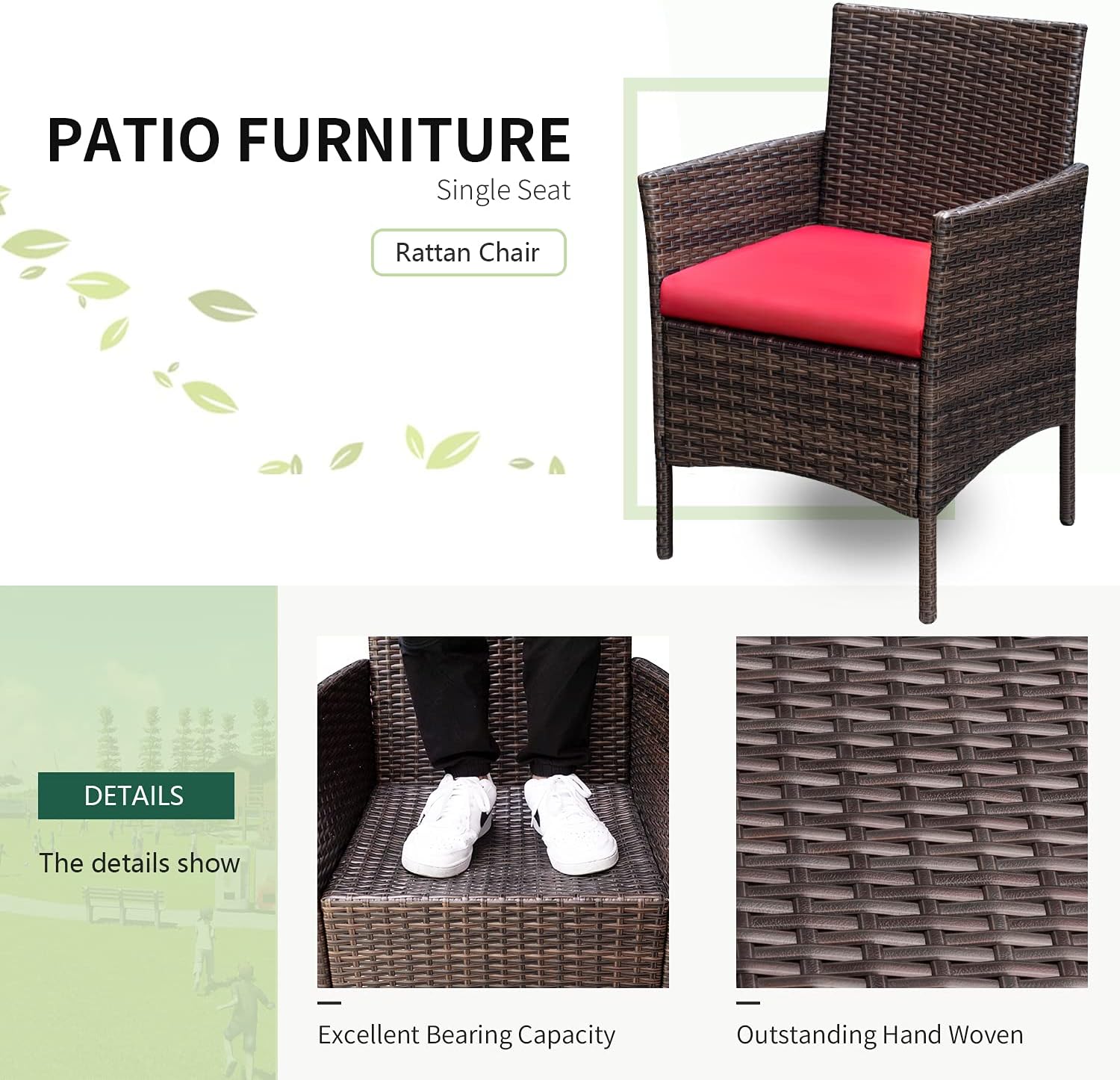 Greesum 3 Pieces Patio Furniture Sets Outdoor PE Wicker Chairs,Beige