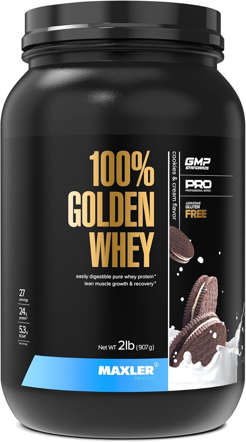 100% Golden Whey Protein - 24g of Protein per Serving - Whey Protein Powder for Pre Post Workout - Fast-Absorbing Whey Concentrate, Isolate & Hydrolysate Blend - Vanilla Ice Cream 2 lb