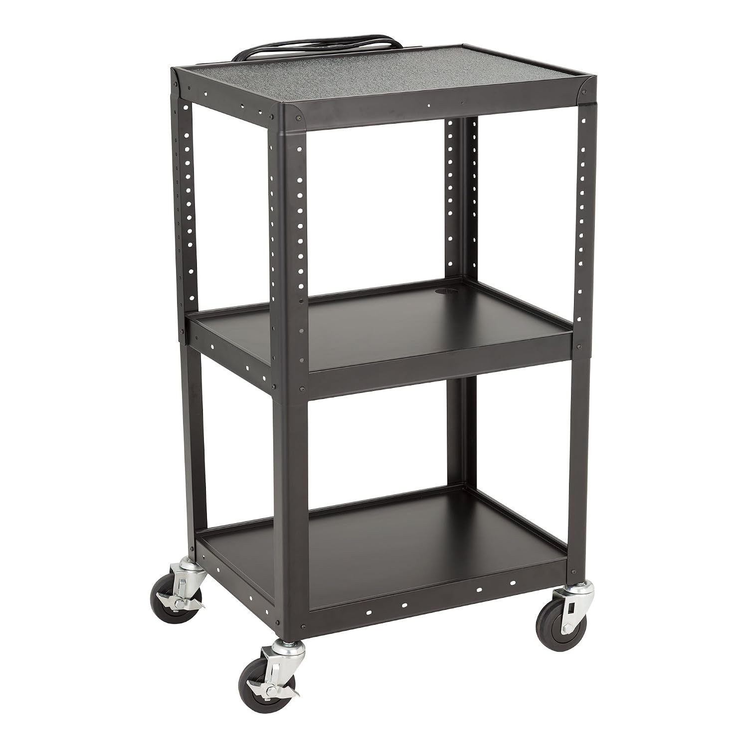 Norwood Commercial Furniture Adjustable Height Metal AV Cart with Electric Power Cord, Black