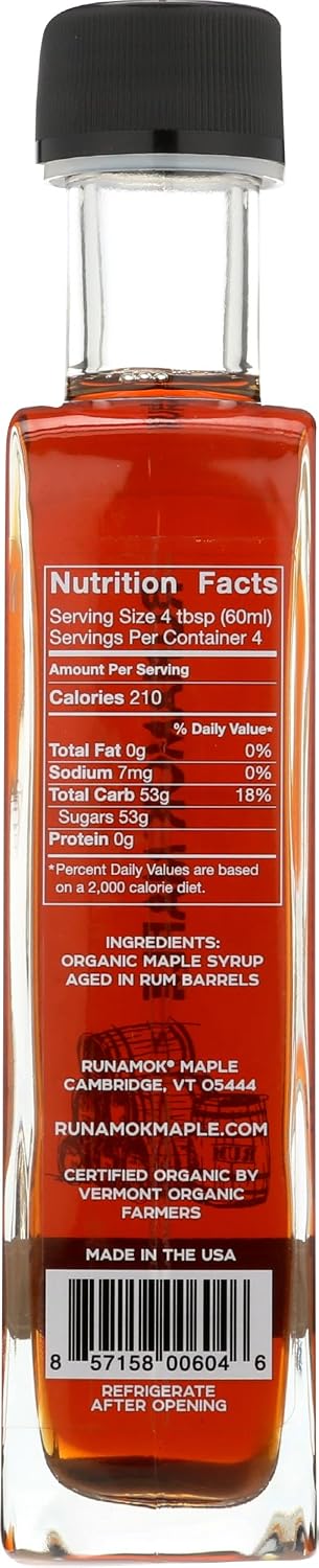 Runamok Organic Bourbon Barrel Aged Maple Syrup - Vermont Maple Syrup, Pure Maple Syrup for Cocktails, Cheese Pairing & Perfect To Be Used As Pancake Syrup, Maple Syrup Organic | 8.45 Fl Oz (250mL)
