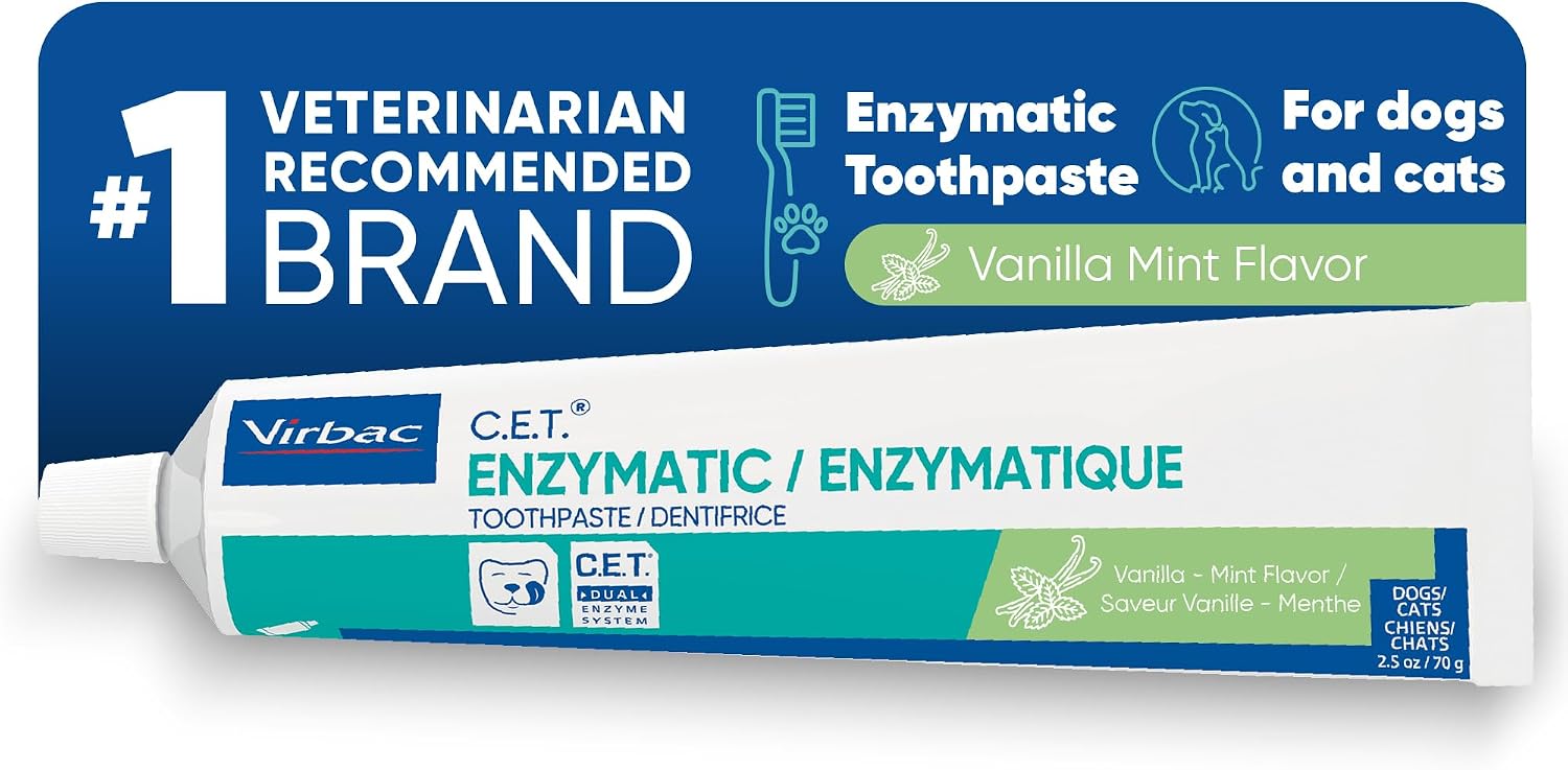 C.E.T. Enzymatic Toothpaste for Dogs and Cats, Vanilla Mint, 2.5oz | Plaque and tartar control for fresh breath, pet dental care toothpaste, Dual enzyme system, vanilla mint flavored toothpaste