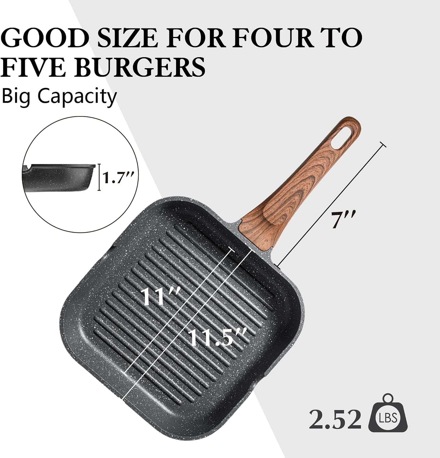 SENSARTE Nonstick Griddle Grill Pan, Pro-Grid Reversible Grill & Griddle Pan, Two Burner Cast Aluminum