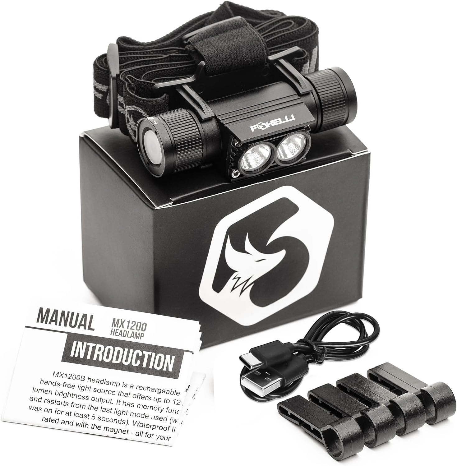 Foxelli Ultra Bright Rechargeable Headlamp – IPX7 Waterproof, 1200 Lumen LED Light for Work & Outdoors