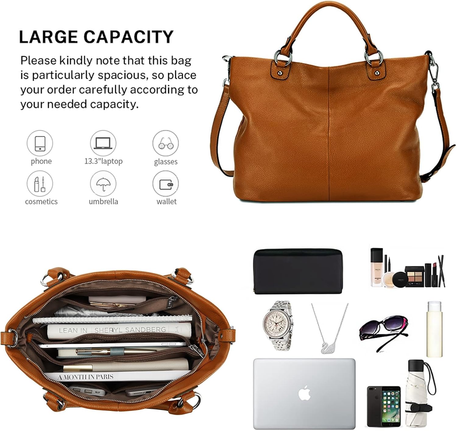 Kattee Genuine Leather Tote Purse for Women, Top Handle Satchel | Soft genuine leather tote with roomy storage and versatile carry for work, shopping, and travel.