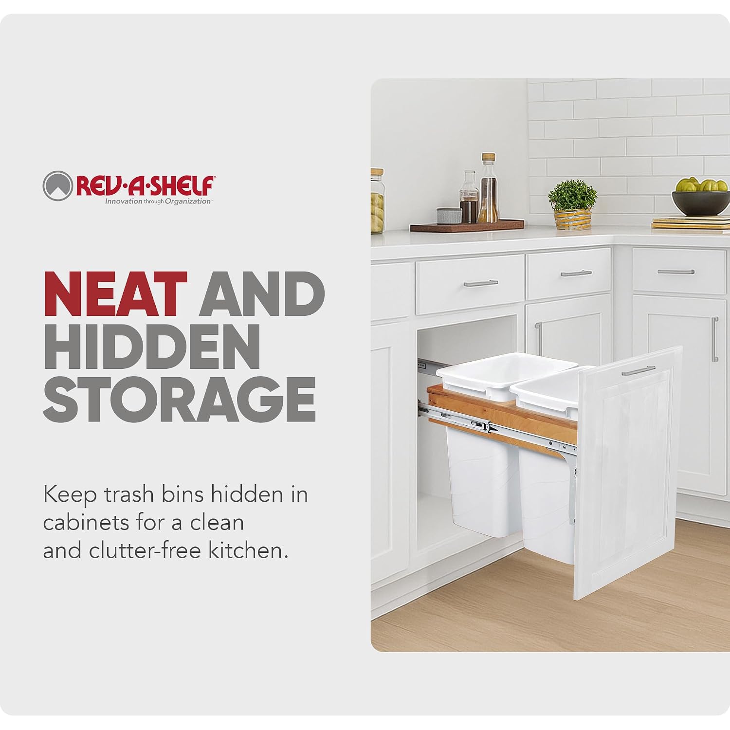 Rev-A-Shelf Top Mount Double Pullout Under Cabinet 50 Quart Kitchen Trash Cans w/Soft-Close for Full Height Cabinet, 150 Pound Rated Full-Extension Slides, 4WCTM-2150BBSCDM-2