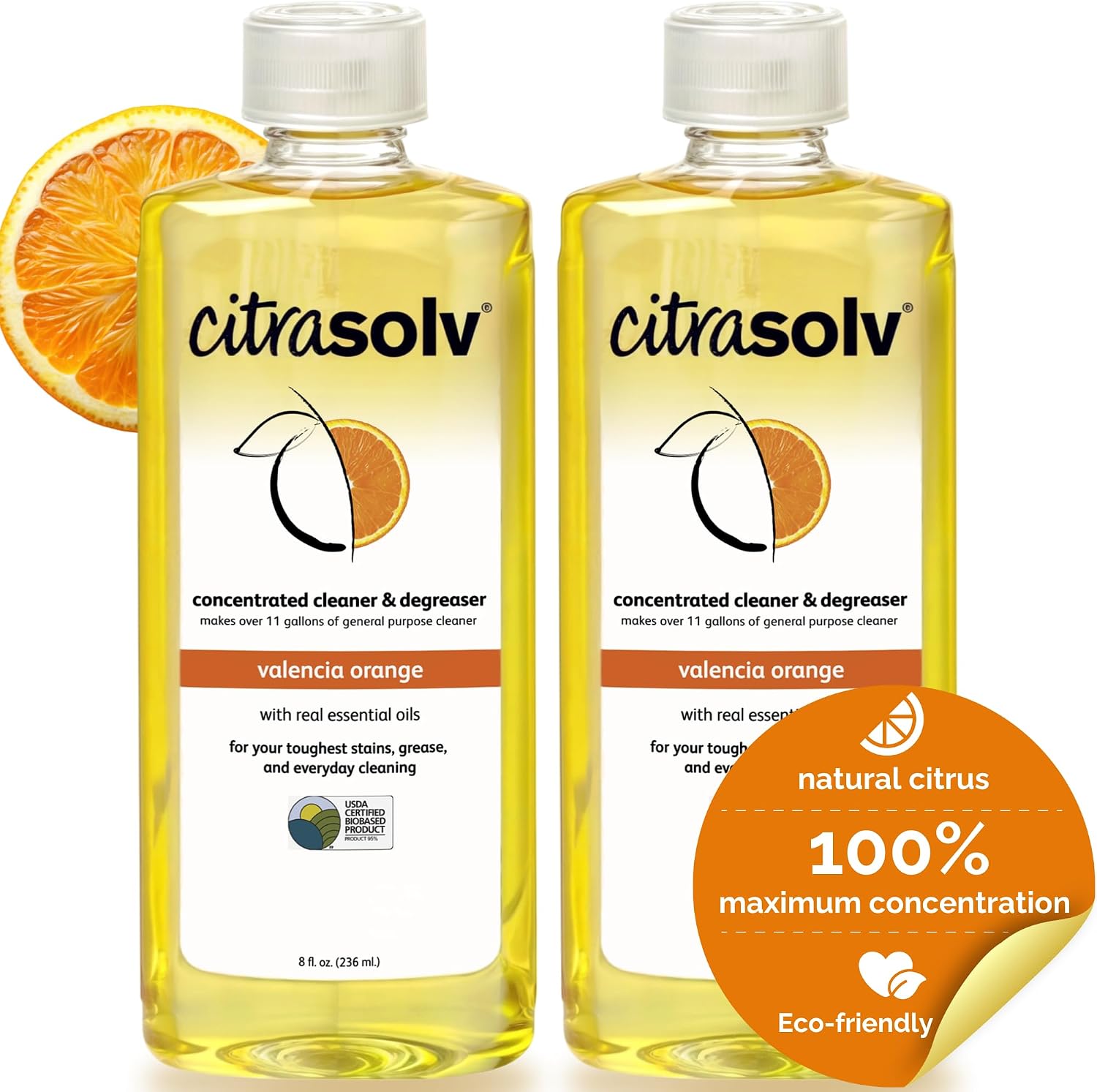 Citra Solv Concentrated Cleaner & Degreaser, Deodorizer, Home & Outdoor, Adhesive Remover, Paint Thinner, Natural Orange Oil, Valencia Orange 8 Fl Oz