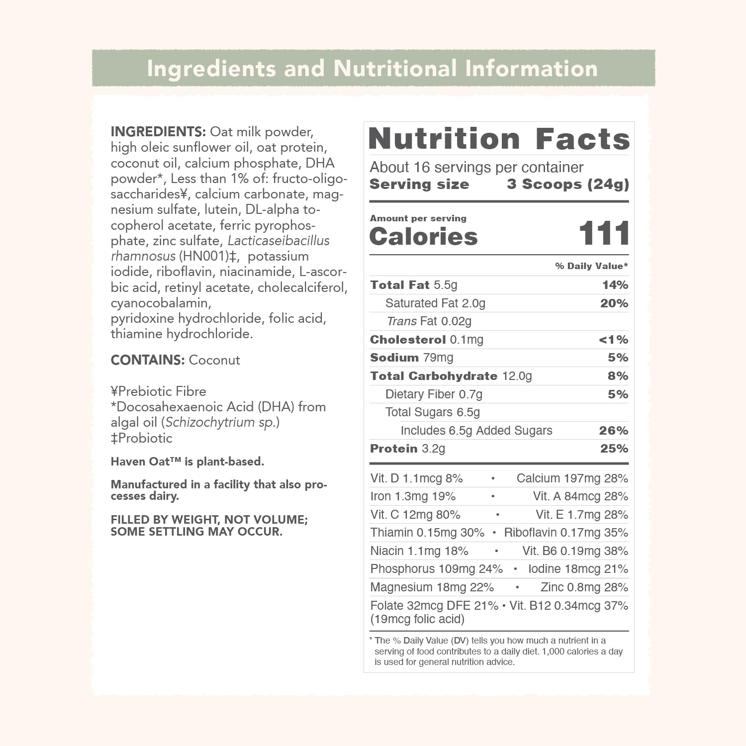 Haven Oat Toddler Formula, Dairy Free, 12+ Months, 14.1oz | European Oat Protein, No Corn Syrup or Maltodextrin, No Palm Oil, Plant-Based DHA Omega-3, Prebiotics & Probiotics, Lutein