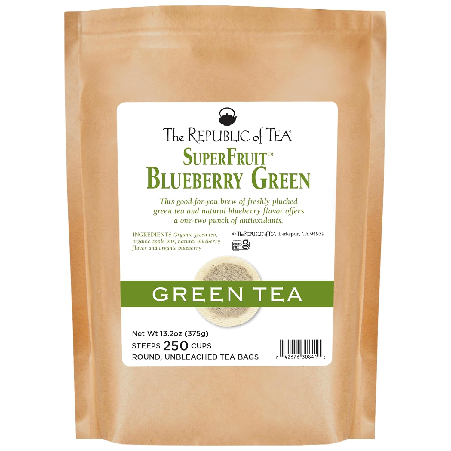 The Republic of Tea SuperFruit Blueberry Green Tea, Low Caffeine, 50 Count | A gentle cup for everyday sipping. Fresh with notes of juicy fruit and sweet-tart apple.