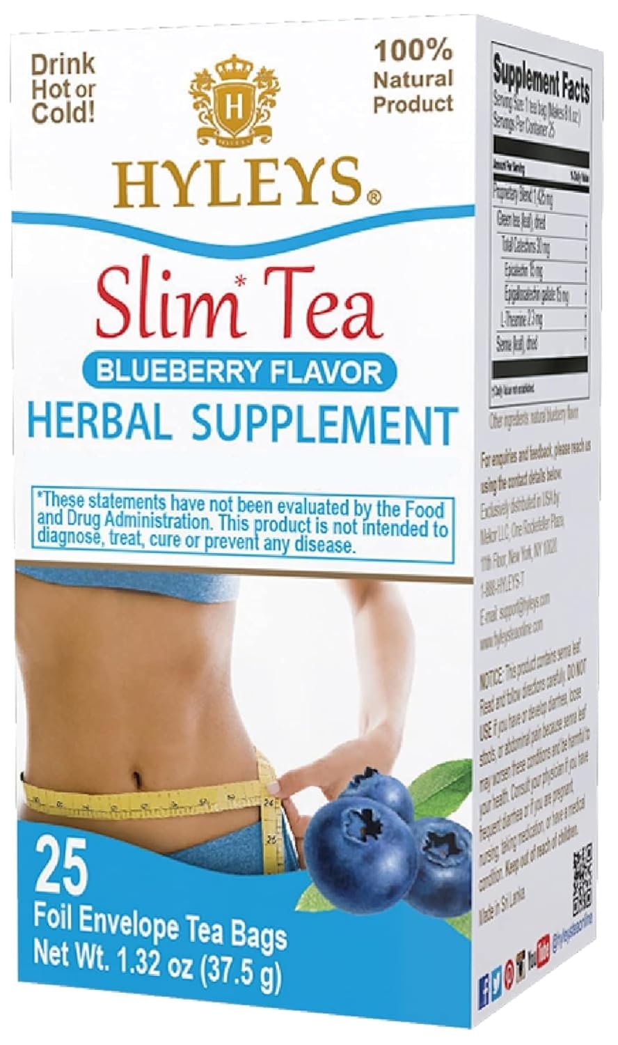 HYLEYS Slim Tea Goji Berry, Weight Loss Detox, Slimming Diet Tea, 25 Bags | Green Tea, Senna Detox & Cleanse, 3 Natural Ingredients, No Added Sugar, 1-Step Bedtime Routine, Supports Digestion