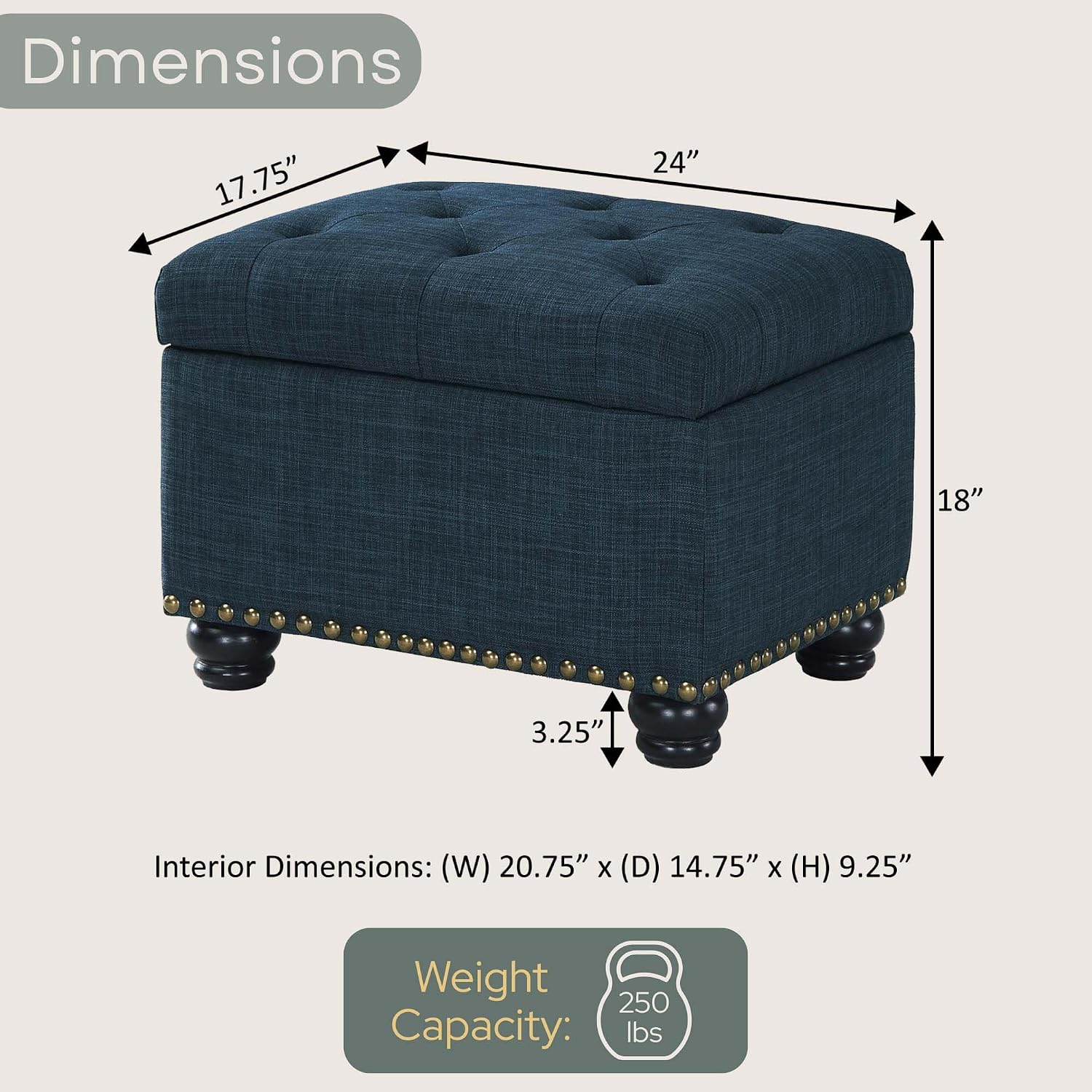 Convenience Concepts Designs4Comfort 5th Avenue Storage Ottoman 24" - Contemporary Foot Stool and Seat with Hinged Lid for Living Room, Dining Room, Office, Den, Espresso Faux Leather