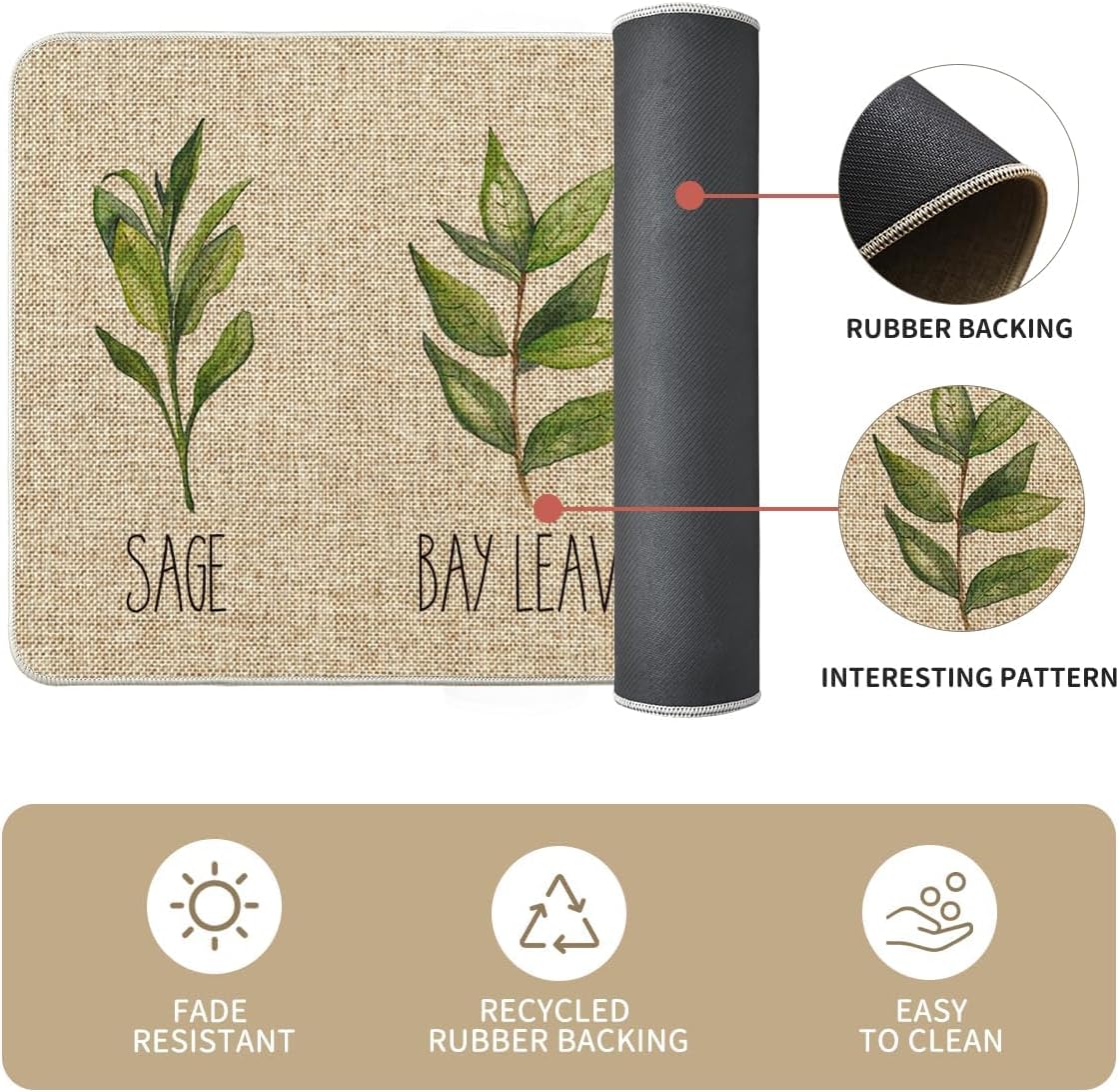Artoid Mode Parsley Sage Oregano Basil Bay Leaves Decorative Kitchen Mats Set of 2