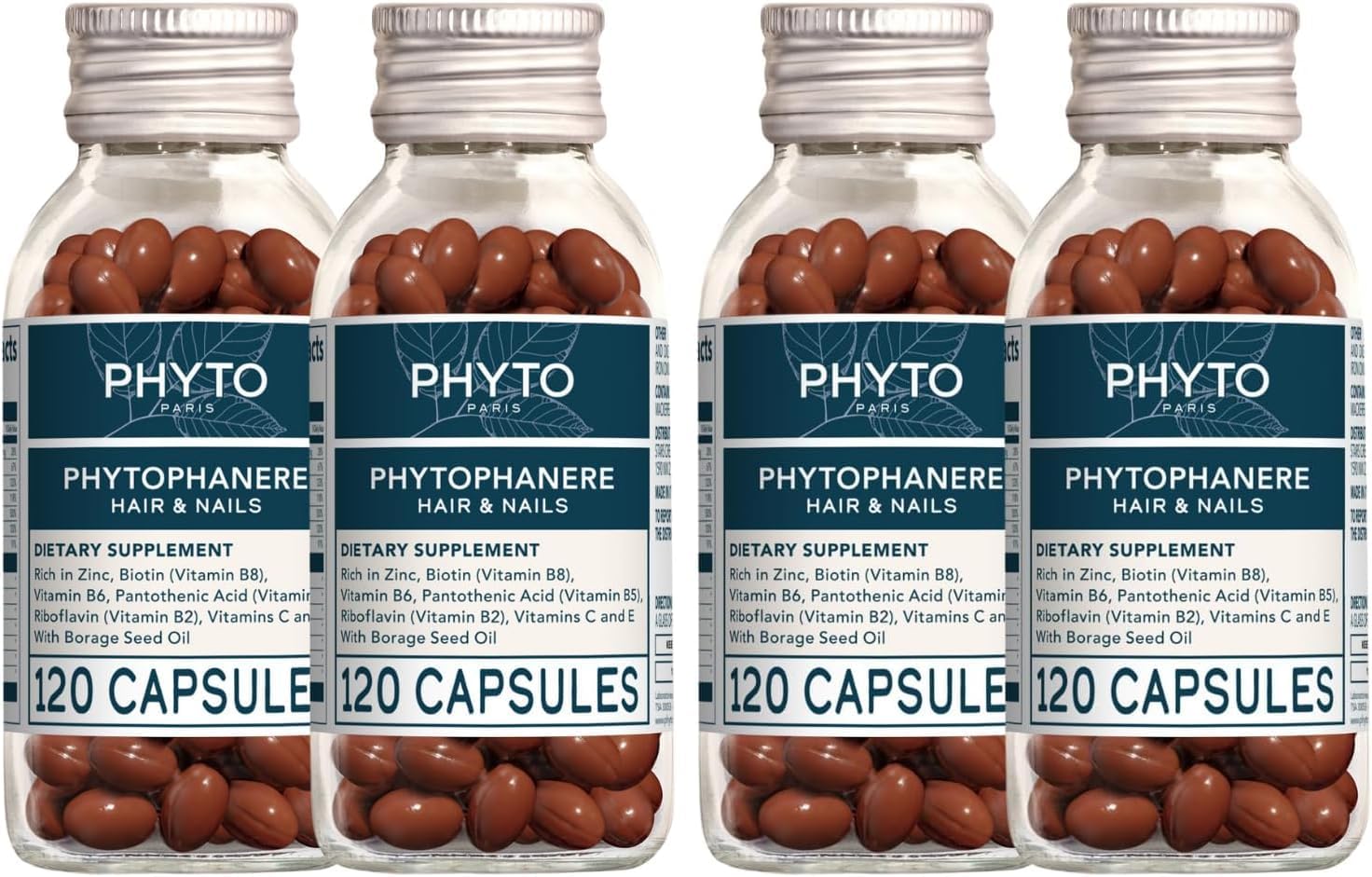 PHYTO Phytophanère Hair Growth Supplement for Women & Men - Biotin, Zinc & Vitamin B6 for Thicker, Stronger Hair & Nails - 120 Capsules, 2-Month Supply