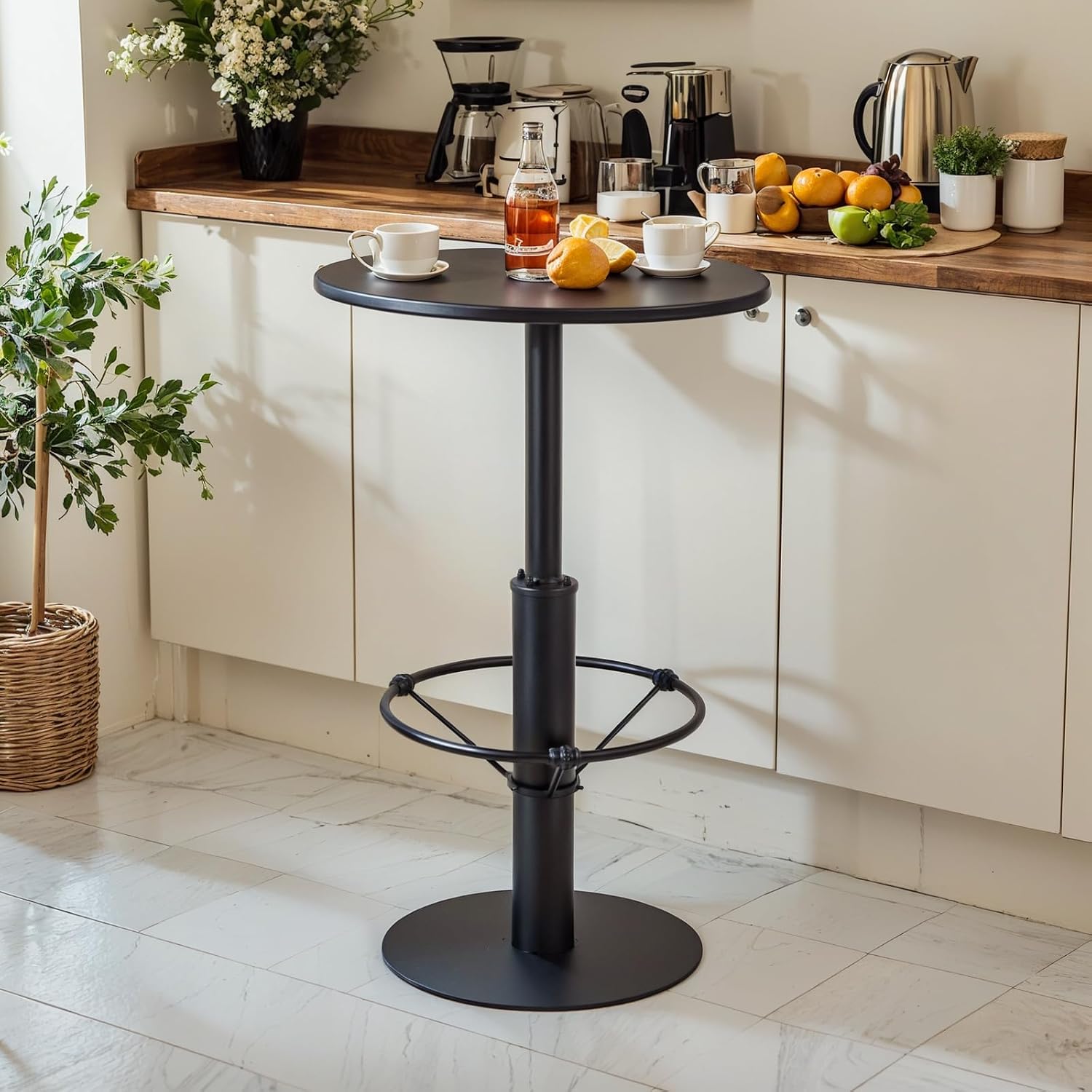 LOKKHAN 42" Tall Rustic Industrial Bar Table 19.68" Dia Round Wooden Top Metal Frame Height Fixed Standing Pub Dining Room Bistro Cocktail Table, Black & Brown