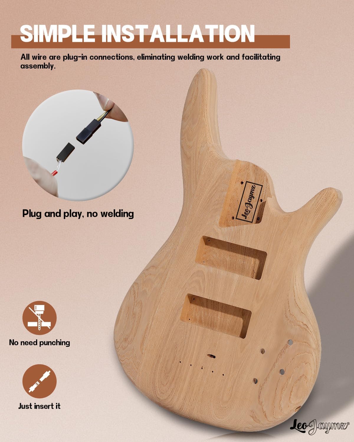 Leo Jaymz DIY Electric Bass Guitar Kit Mahogany Body Maple Neck (AX)