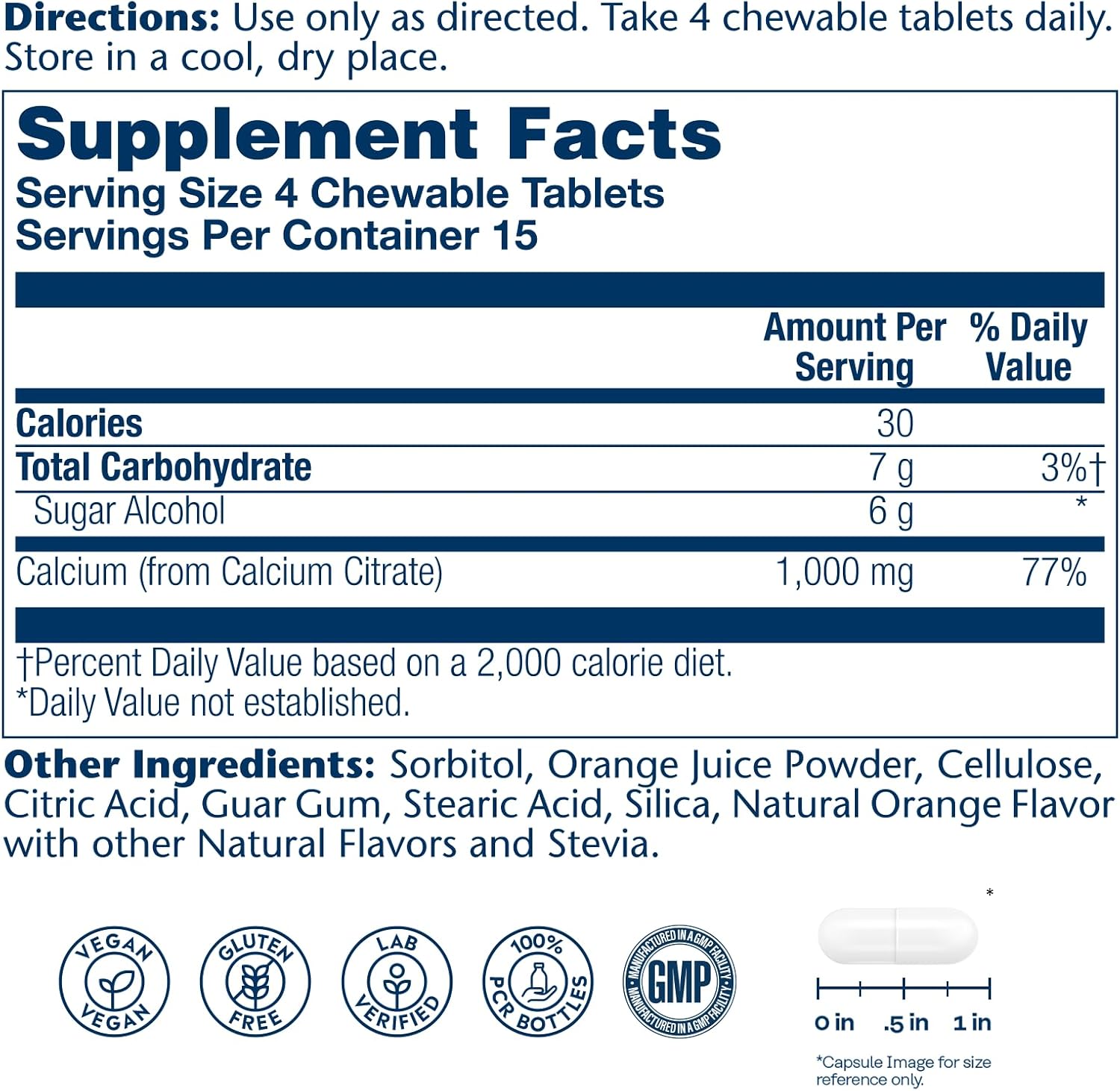 SOLARAY Calcium Citrate 1000 mg, Orange Flavor, 60 Chewables | Bone & Teeth Support - Natural Orange Flavor - 1000 mg Calcium Citrate - 15 Servings - Vegan, Gluten Free, Lab Verified