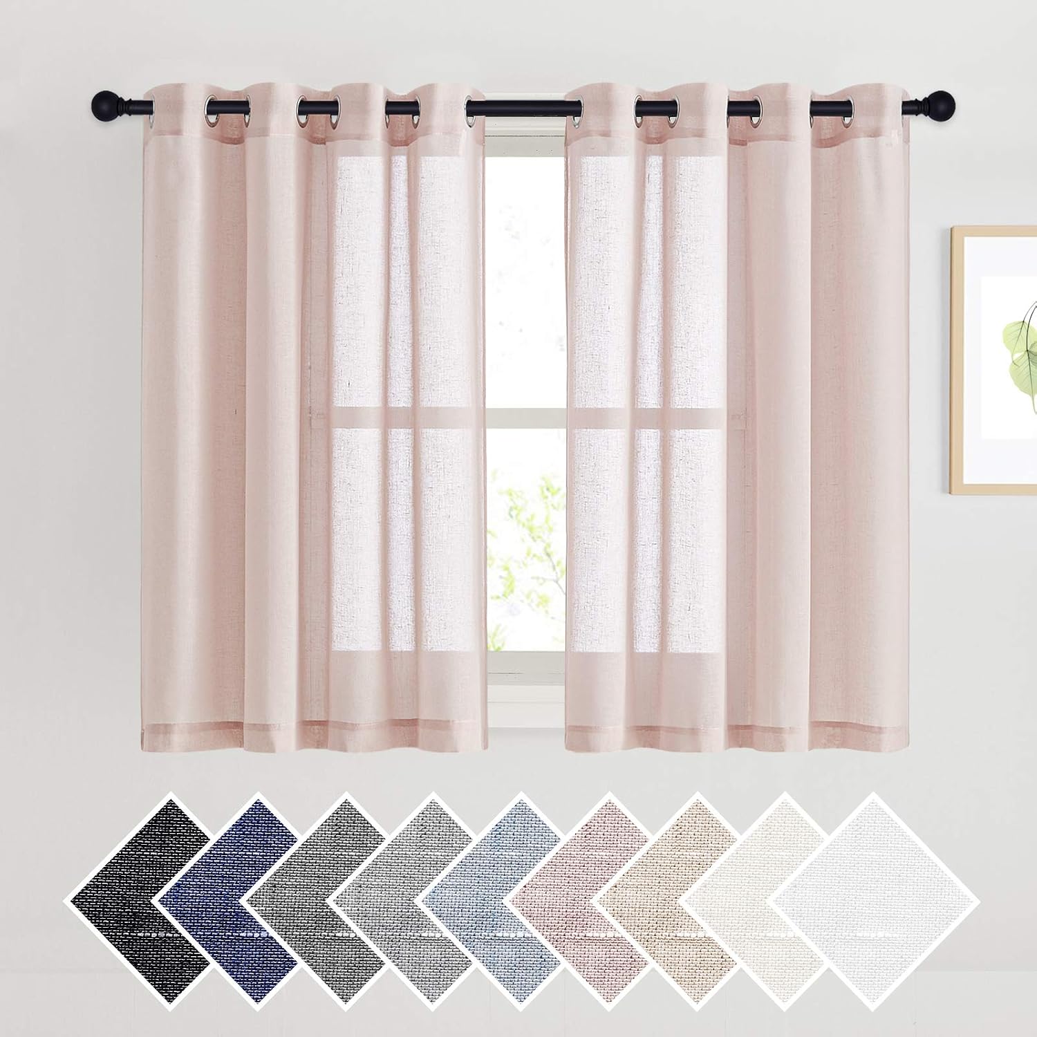 NICETOWN Linen Curtains Semi Sheer Bedroom Window Curtains