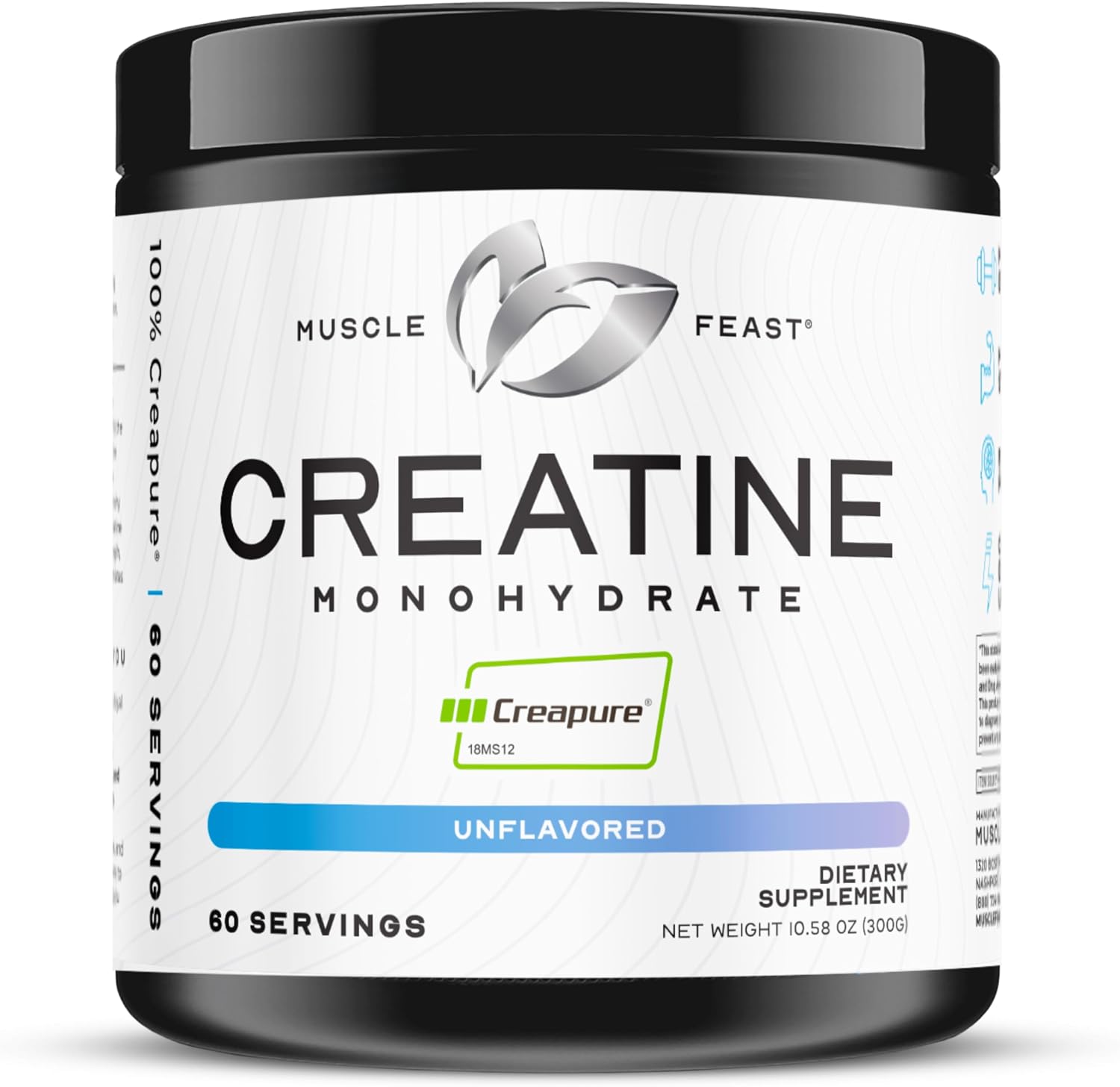 Muscle Feast Creapure Creatine Monohydrate Powder, Unflavored (300g) | Vegan, Non-GMO, Keto Friendly Mass Gainer, Muscle Recovery Supplement & Trusted Creatine for Muscle Growth, Creatine Powder