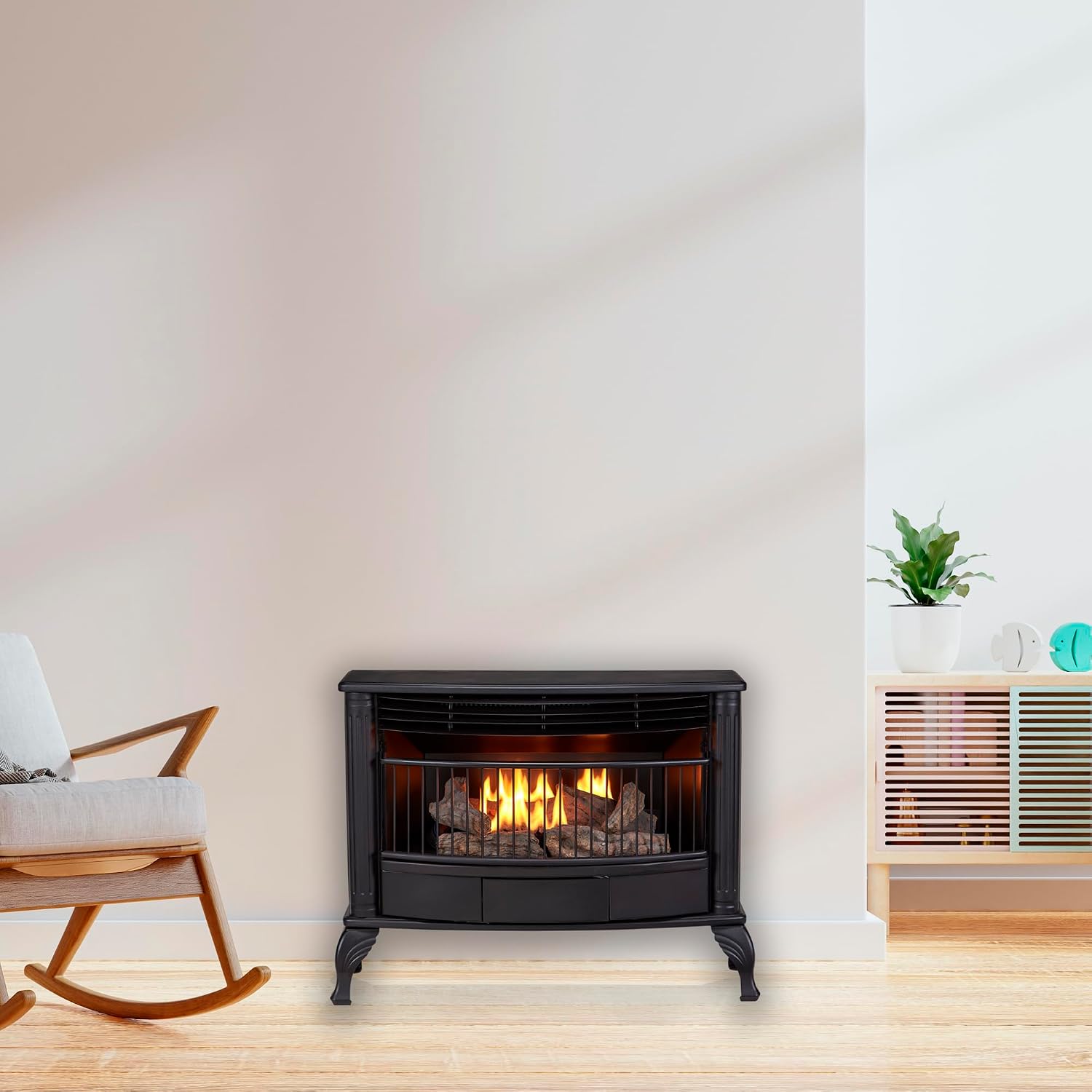 ProCom Ventless Dual Fuel Gas Stove - 25,000 BTU, Remote Control, Black Finish - Model# QNSD250RT