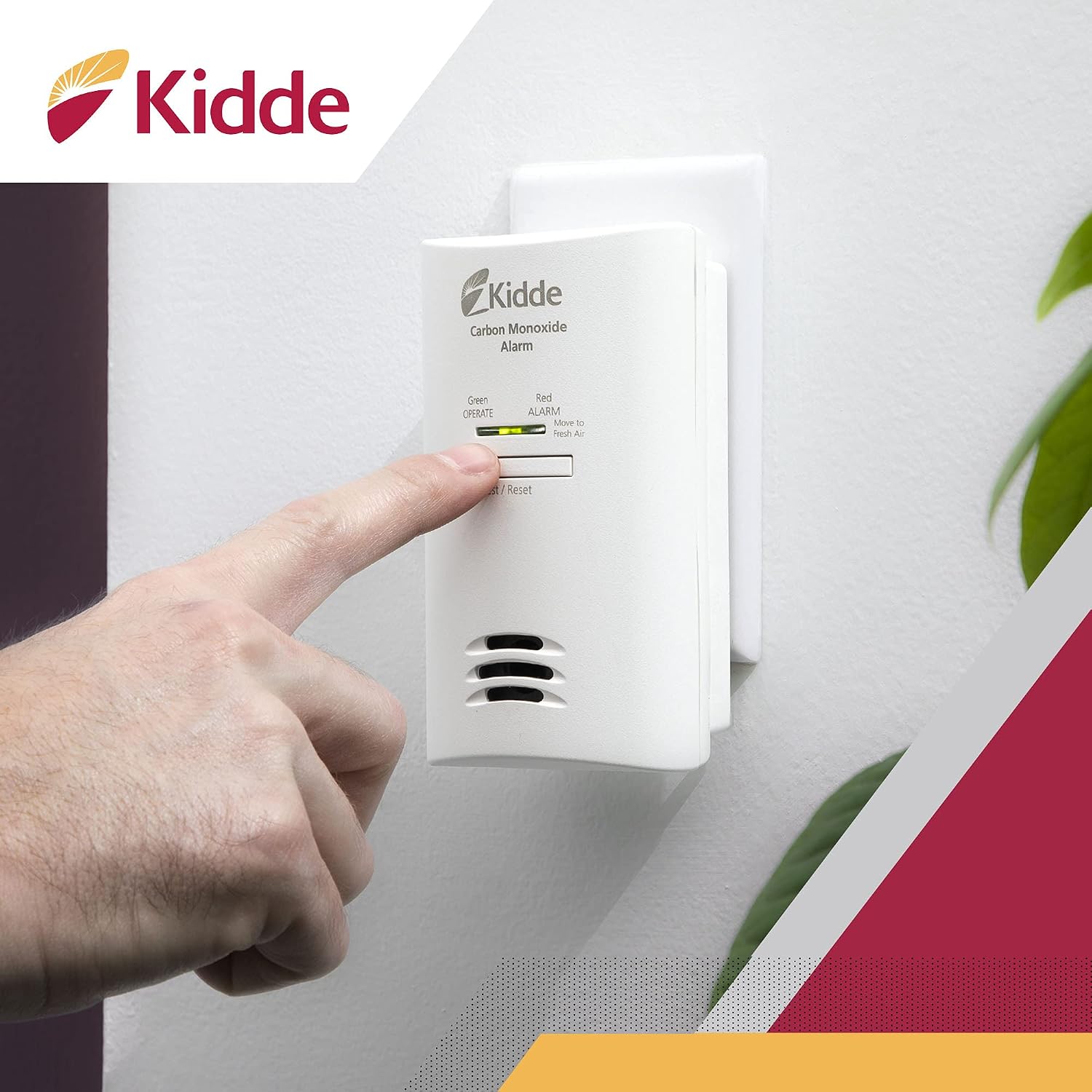 Kidde Carbon Monoxide Detector, Plug-in Wall with AA Battery Backup, Test-Hush Button