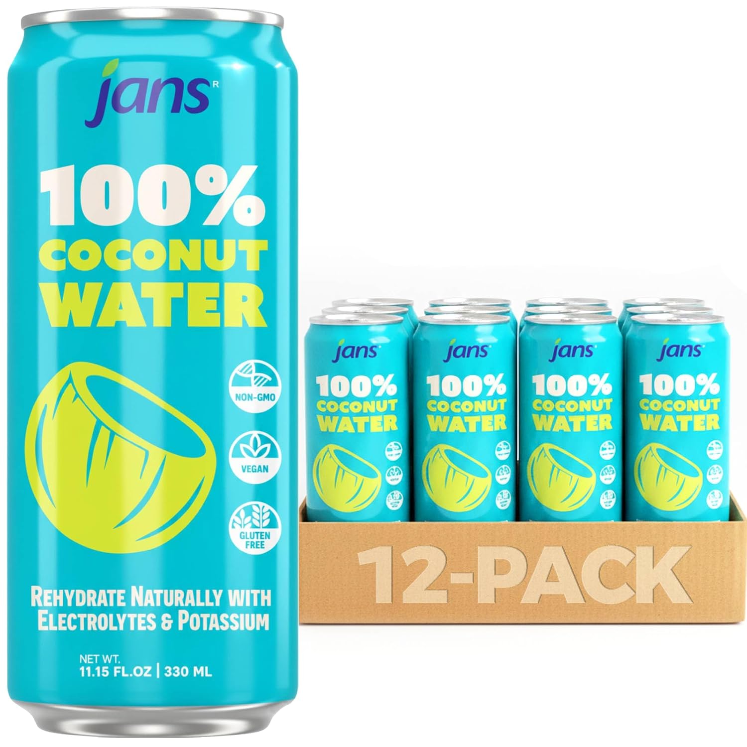 Jans 100% Coconut Water With Pulp, Unsweetened, 16.57 Fl Oz, Pack of 12