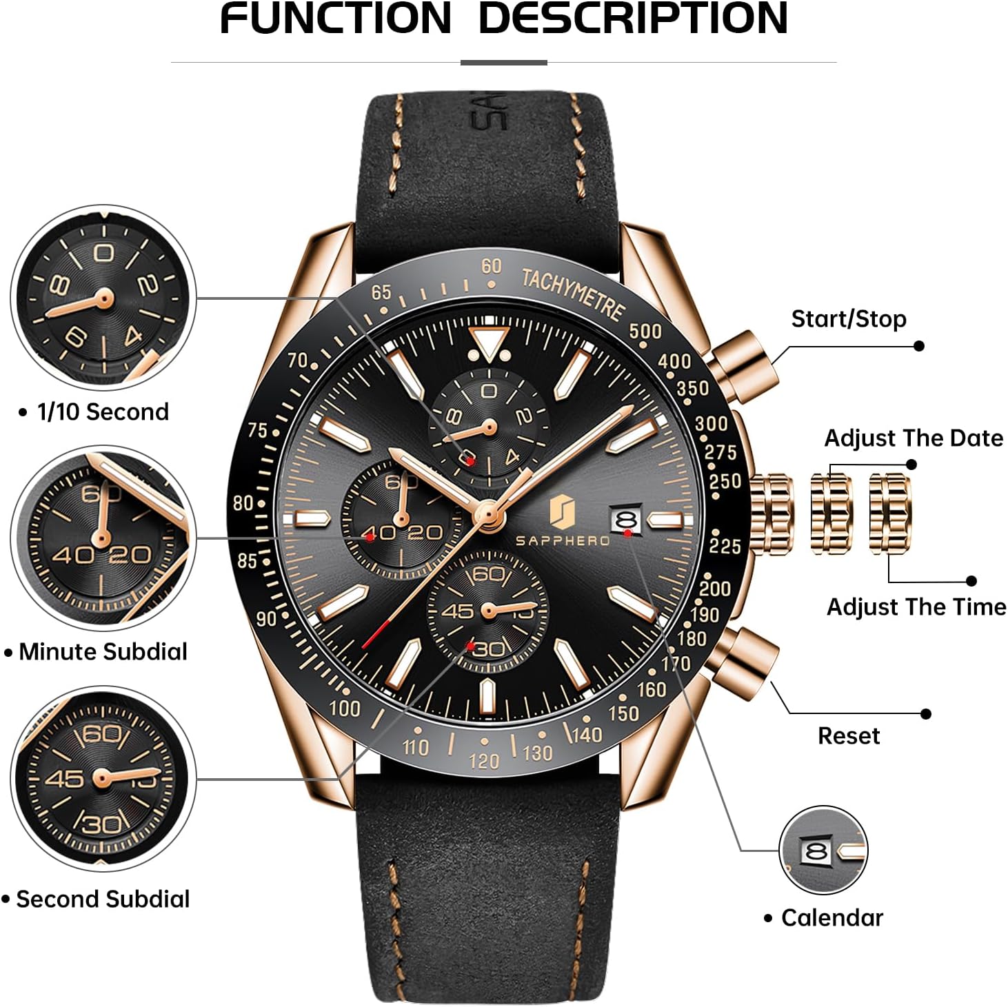 BENYAR Watch for Men Analog Quartz Chronograph Waterproof Luminous Designer Mens Wrist Watches Business Work Sport Casual Dress Watch with Silicone Strap Elegant Gifts for Men