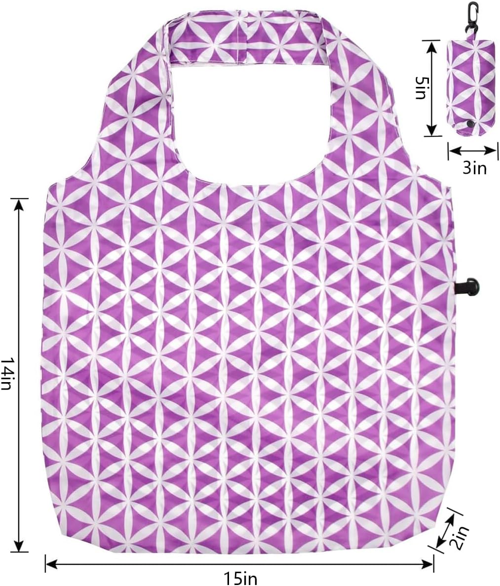 HOLYLUCK Reusable Grocery Bags,Heavy Duty Foldable Shopping Tote Bag (Standard, 3 Blue Geometric Flowers)