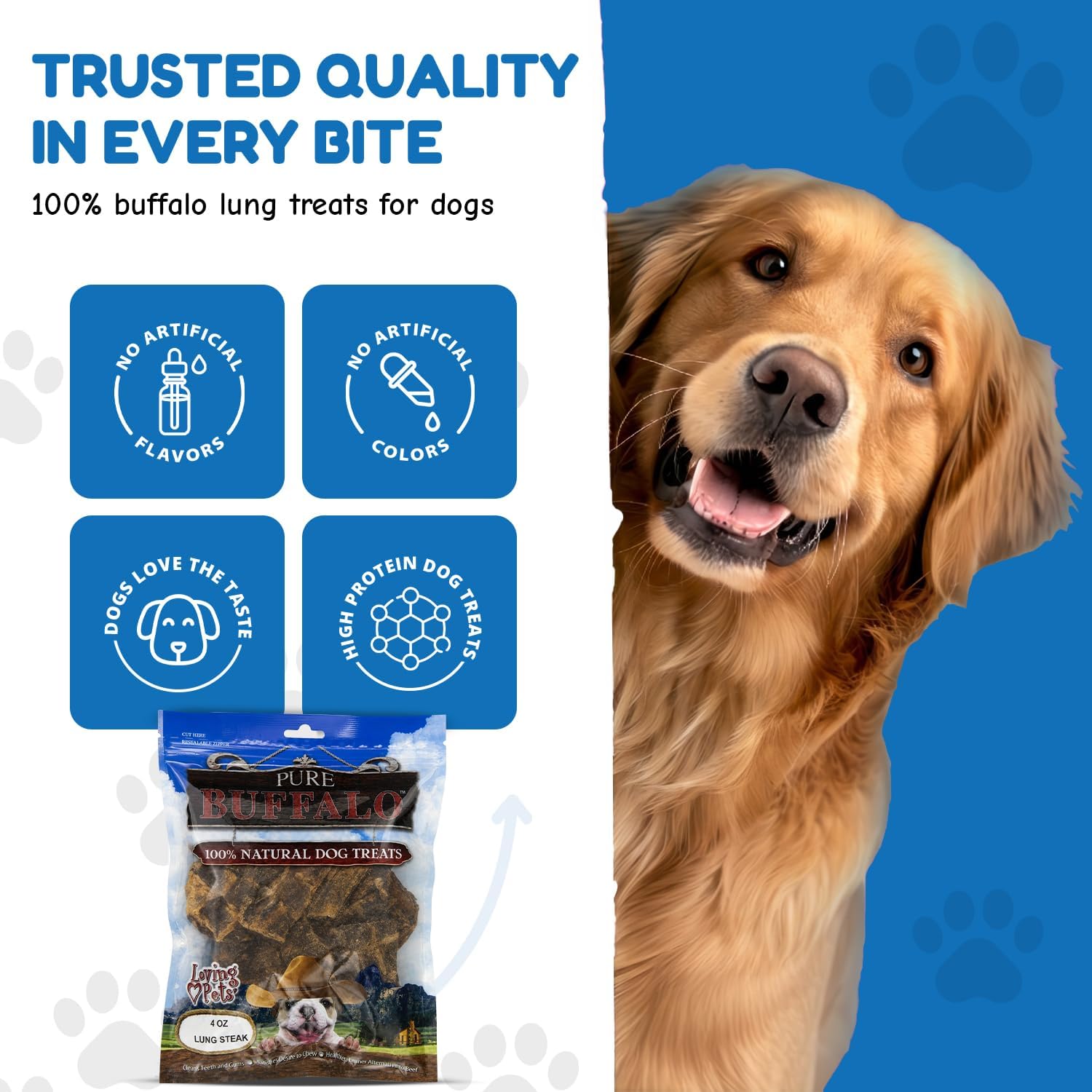 Loving Pets Pure Buffalo Lung Steaks – Natural Single Ingredient Buffalo Dog Treats – High Protein Chewy Dog Snacks for Everyday Reward – Grain Free, Long-Lasting Treats for Small, Medium & Large Dogs