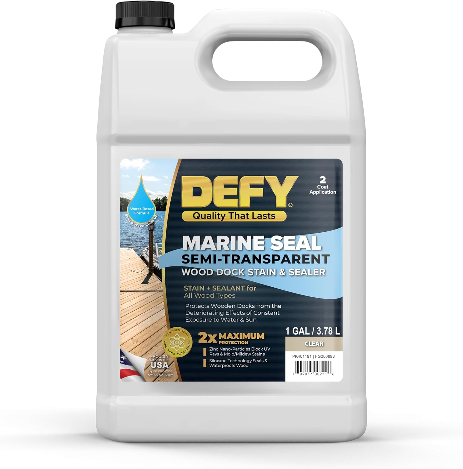 DEFY Marine Seal Semi-Transparent Exterior Wood Stain and Sealer - Waterproof Sealant for Wood Docks, Boat Piers, Marinas, Boardwalks, & More - Cedar Tone - 5 Gallon, Made in USA