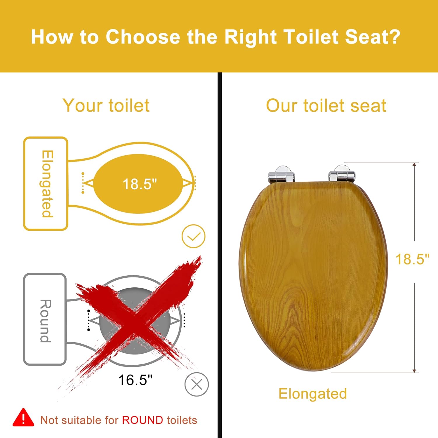 Angel Shield Toilet Seat with Zinc Alloy Hinges Quiet-Close Quick-Release Wood Molded UV Lid Easy Clean(Elongated,Black)