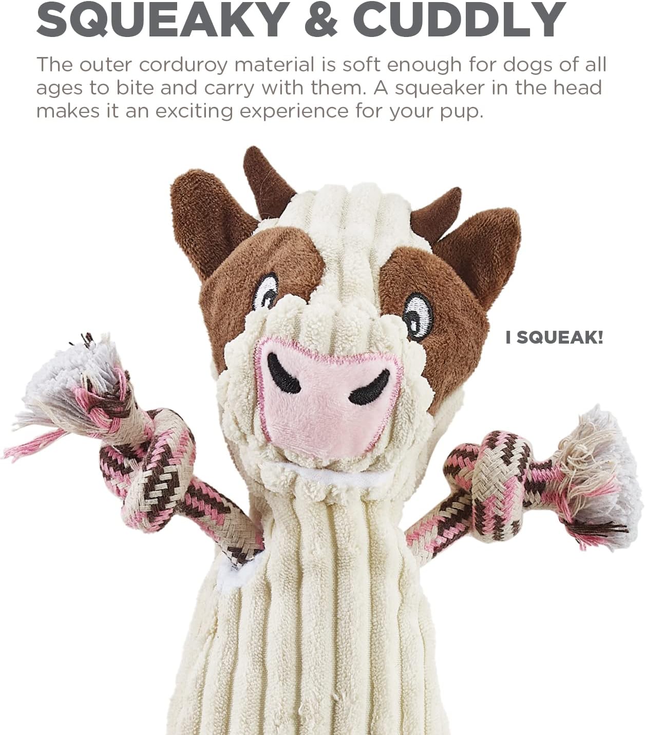 Outward Hound by Charming Pet Ranch Roperz Cow Plush Squeaky Dog Toy