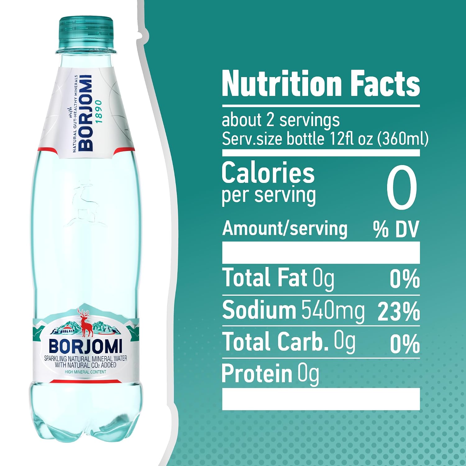 BORJOMI Sparkling Mineral Water with Natural Minerals - Crisp and Bold Taste - PET Bottles - 25.3 oz, Bottled Water 6 Pack