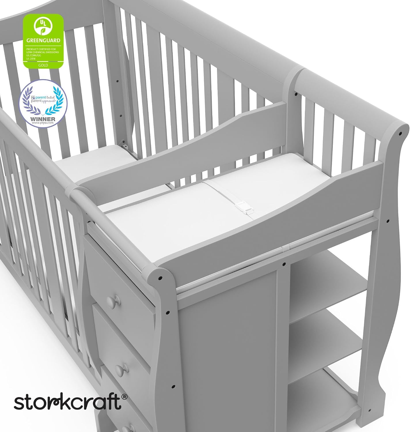 Storkcraft Portofino 5-in-1 Convertible Crib and Changer, Pebble Gray
