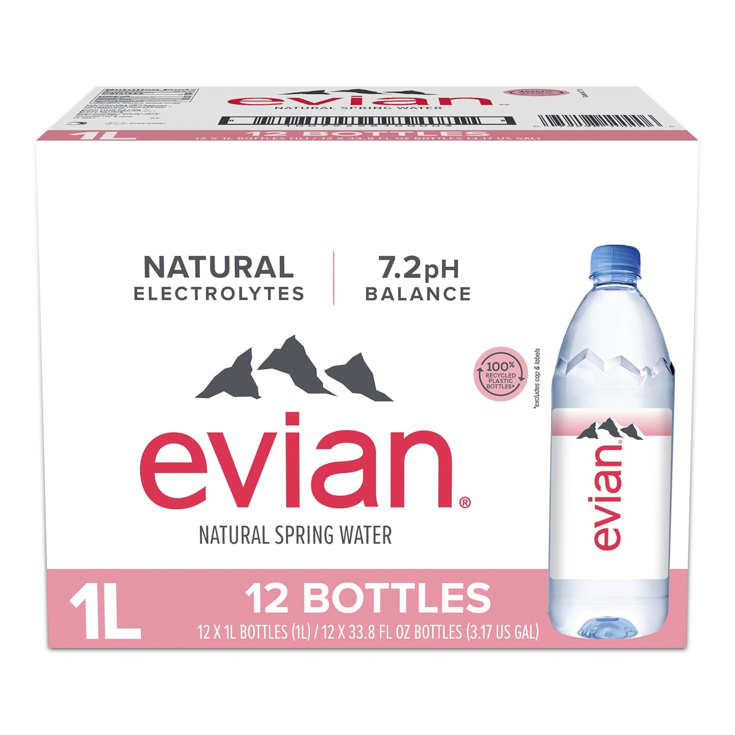 evian Natural Spring Water, 750 ml (25.36 fluid ounce) Water Bottle with Sports Cap, 12 Pack