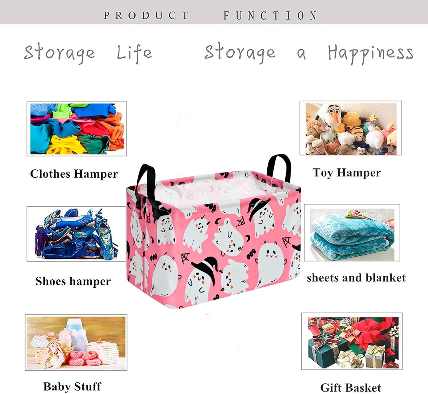 Kid Storage Basket Gift Shelf Basket Toy Storage Bin, Nursery Basket Organizer Box for Children Room Deco With Handles (Grey deer)