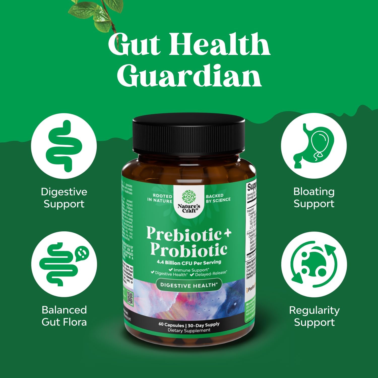 Prebiotics and Probiotics Gut Health Supplement-Super Potent Digestive Health Acidophilus Probiotic Capsules with Men & Womens Probiotics &